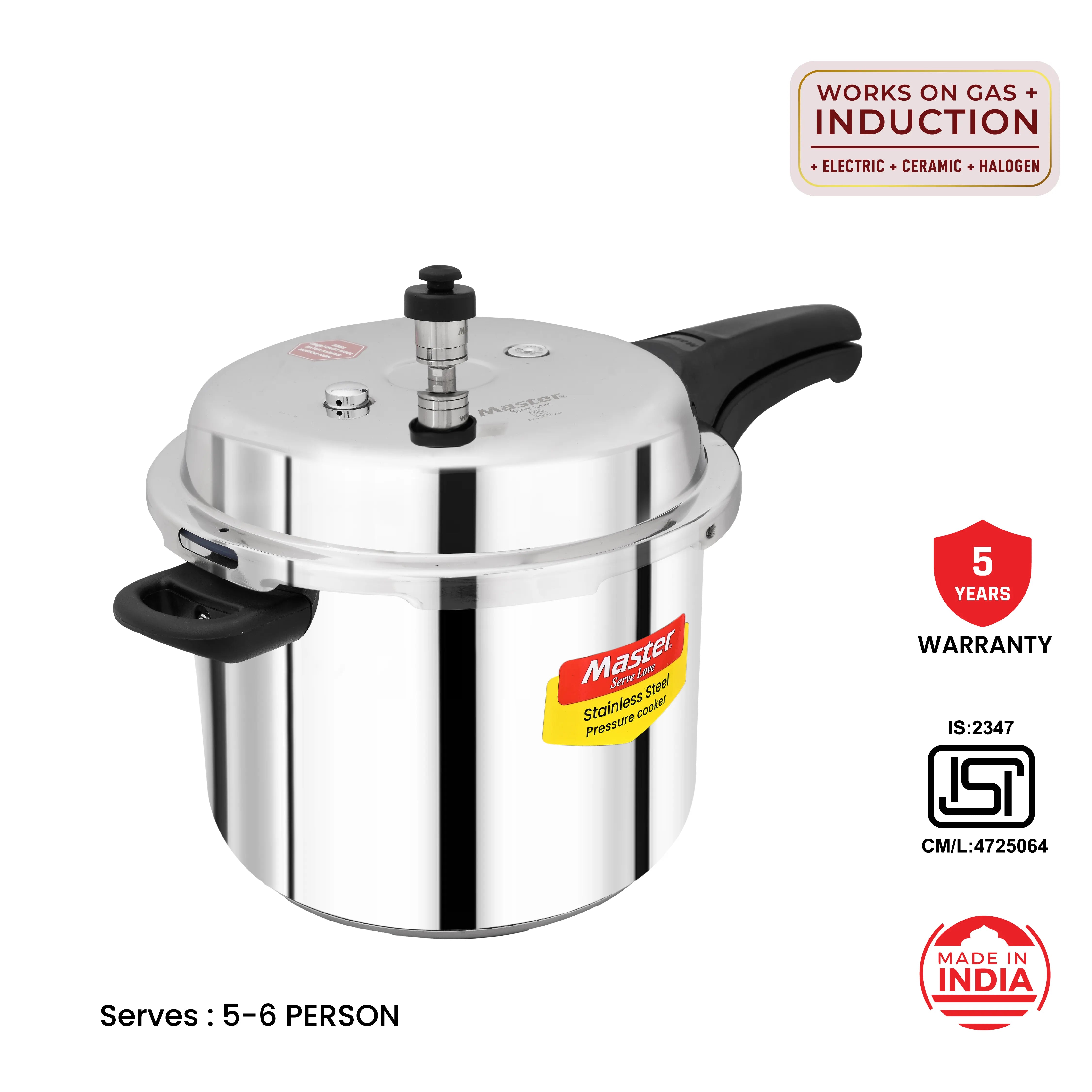 Stello 8L Stainless Steel Outer Lid Pressure Cooker - Induction Base - Master