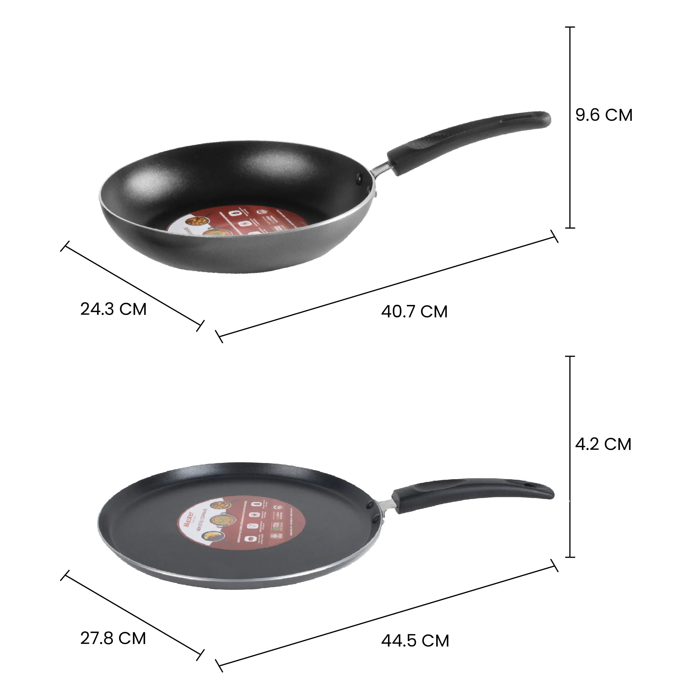 Superior Gift Set (4 pcs) - Dosa Tawa 28cm + Fry pan 24cm + Kadhai 24cm + Glass Lid - Induction Base - Master