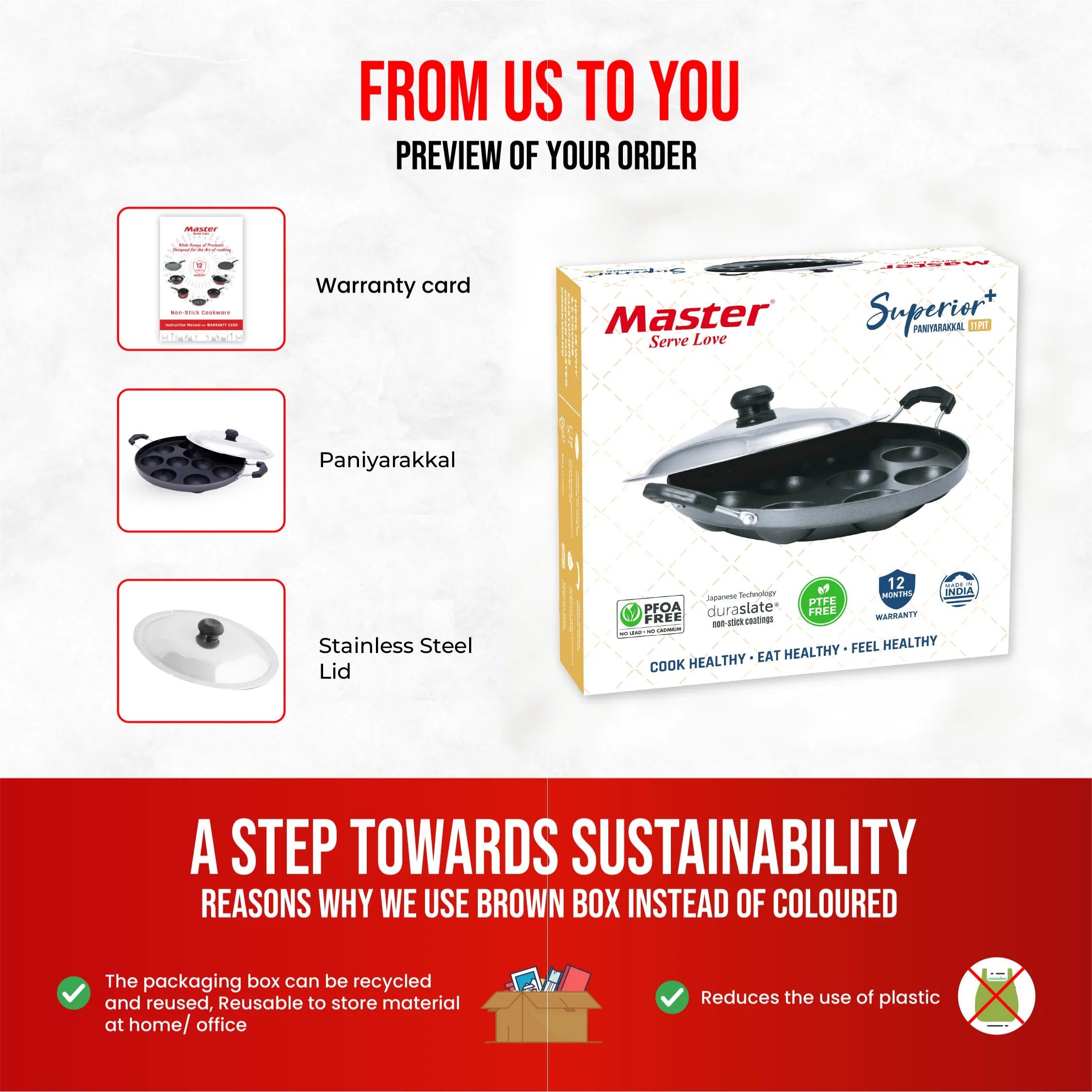 Superior Plus 11 Pit Paniyarakkal with Stainless Steel Lid - Master