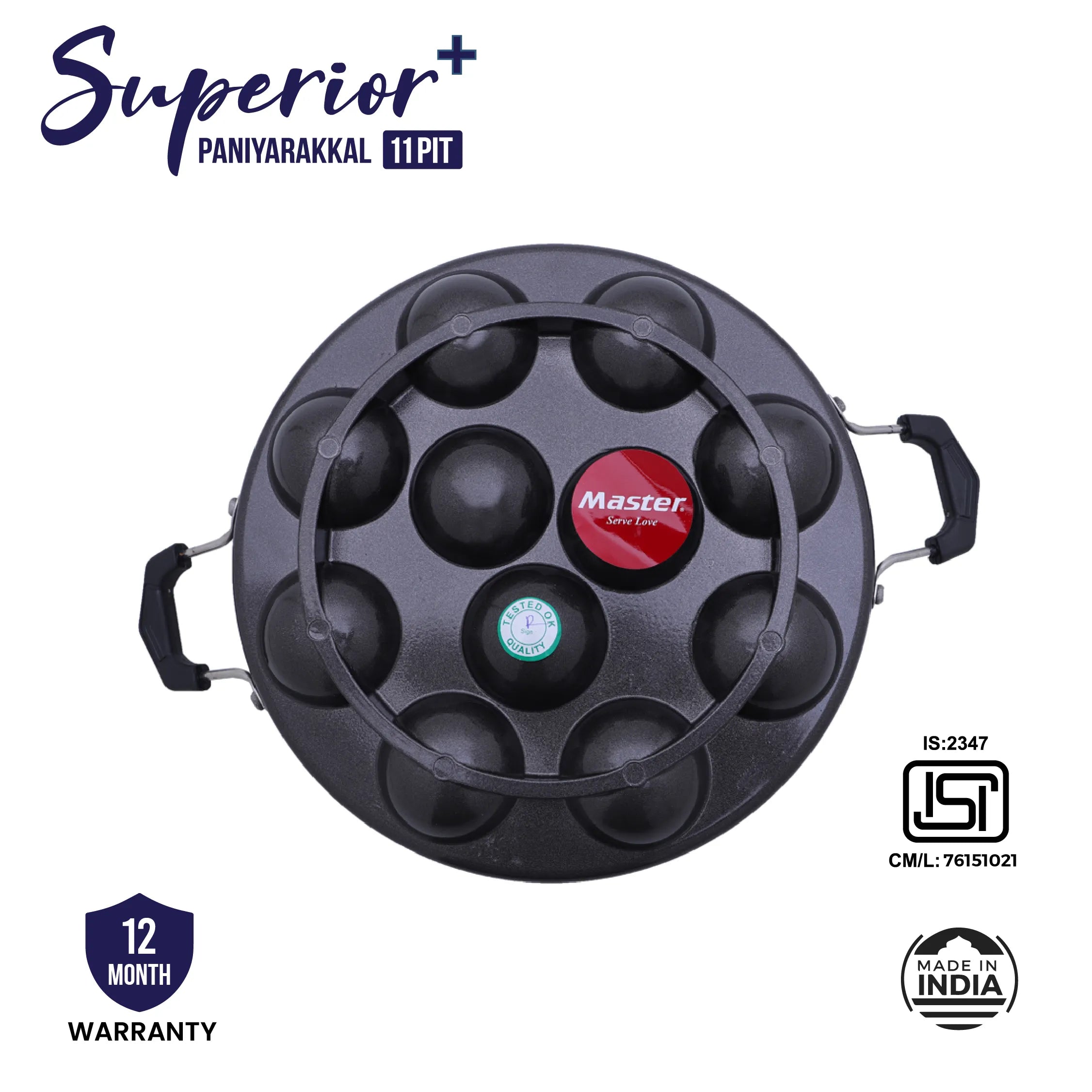 Superior Plus 11 Pit Paniyarakkal with Stainless Steel Lid - Master