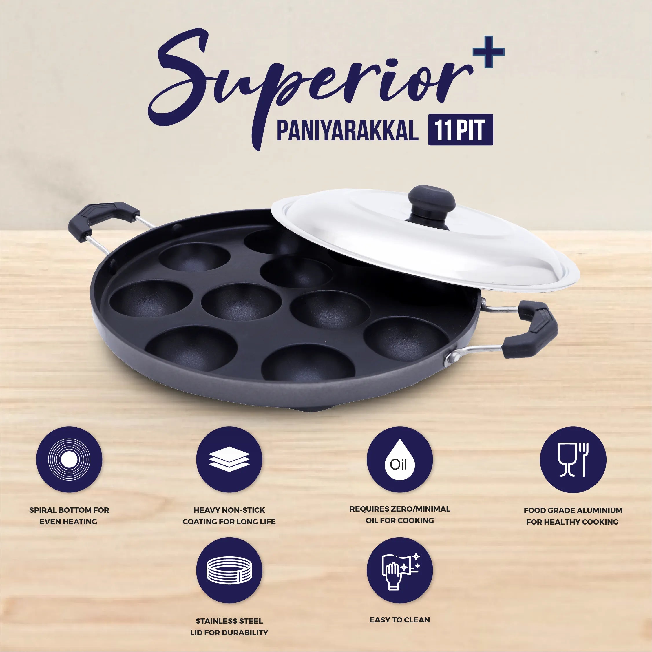 Superior Plus 11 Pit Paniyarakkal with Stainless Steel Lid - Master