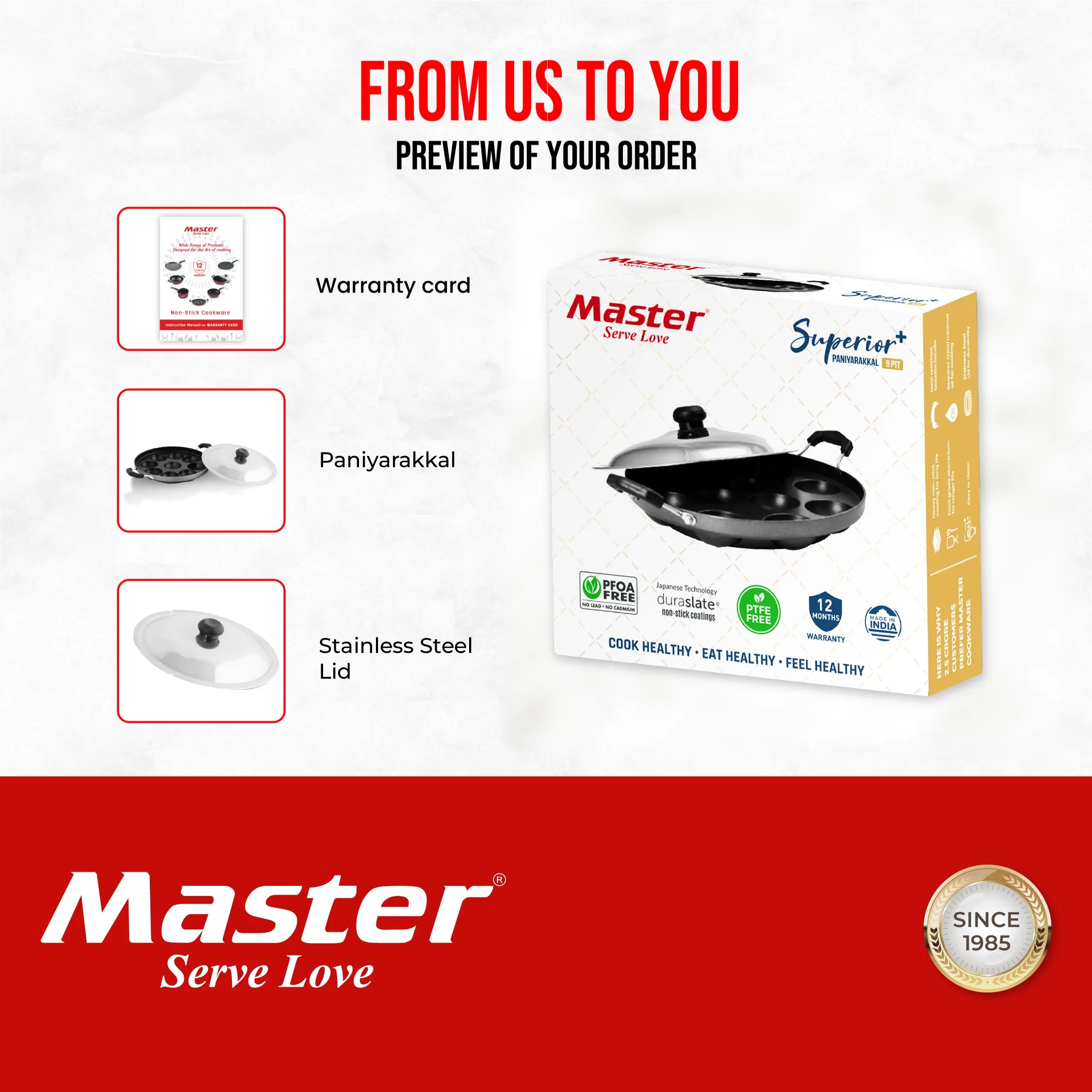 Superior Plus 9 Pit Paniyarakkal with Stainless Steel Lid - Master