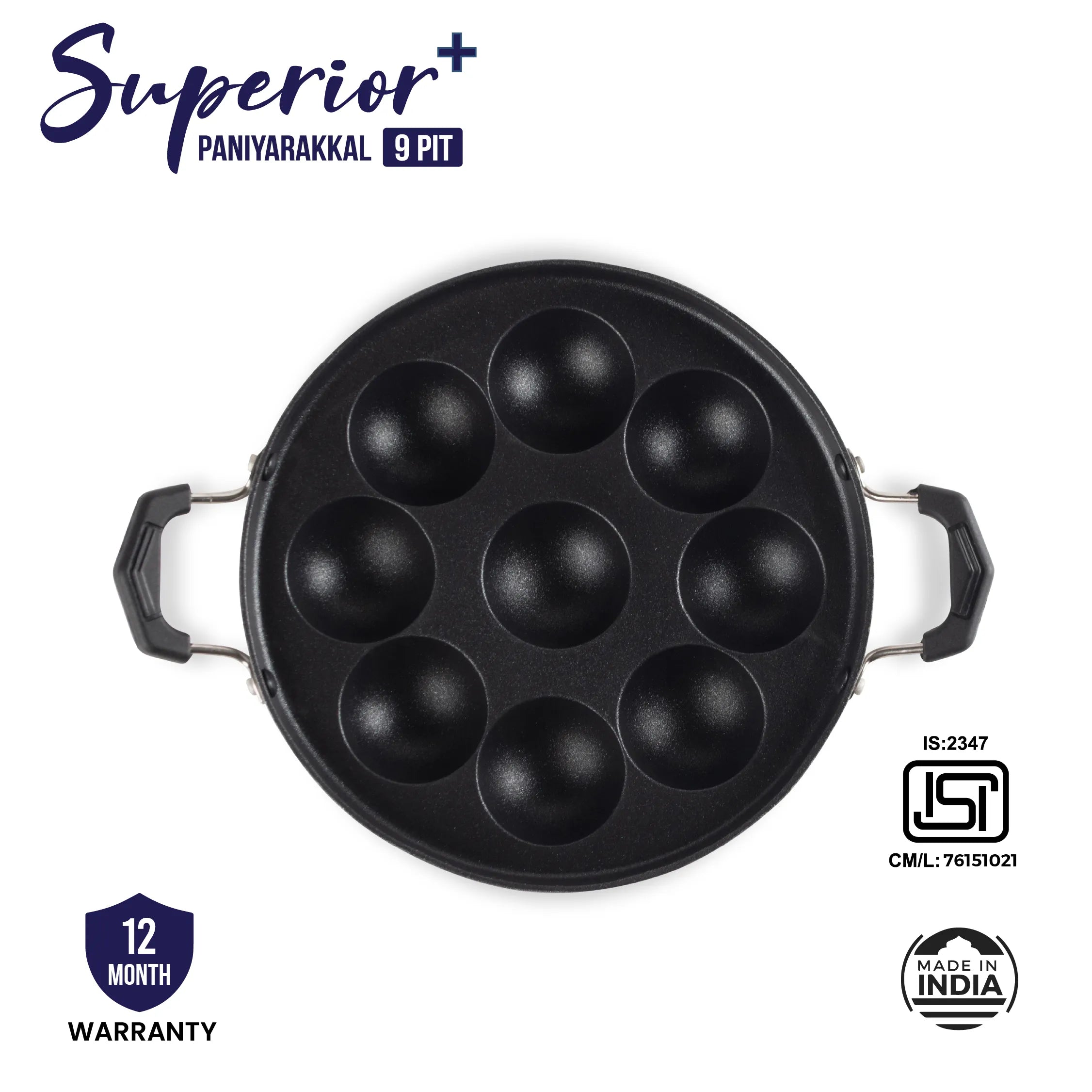 Superior Plus 9 Pit Paniyarakkal with Stainless Steel Lid - Master