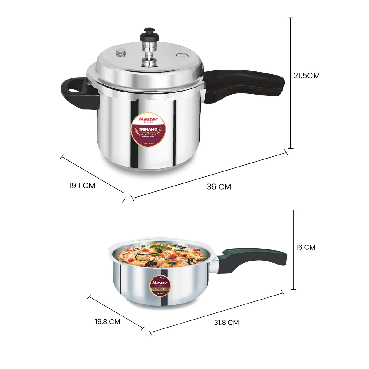 Trinamo Triplica Combo - 5L + 3L + 2L Pan - Induction Base - Master
