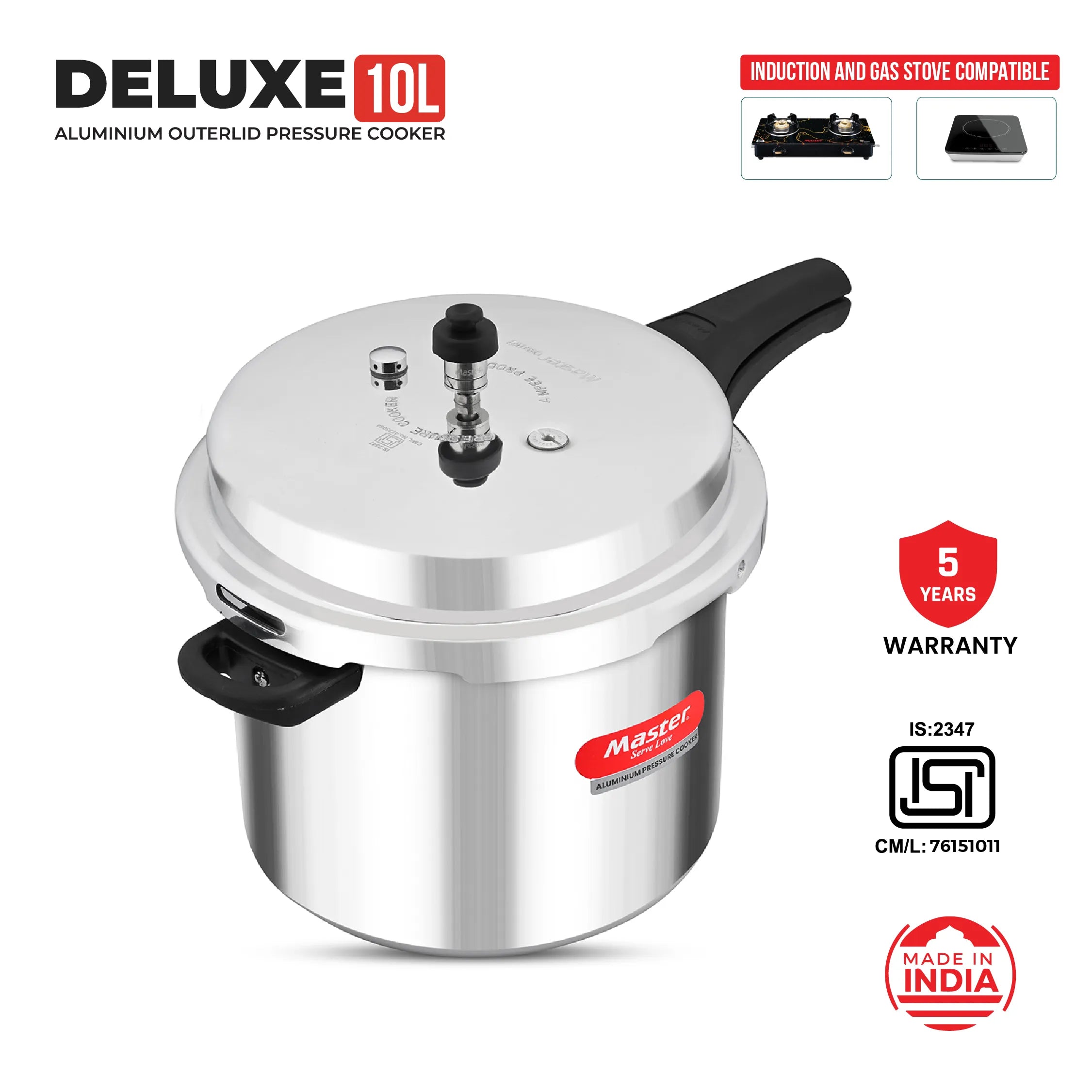Deluxe 10L Aluminium Outer Lid - Heavy-Premium Pressure Cooker - Master