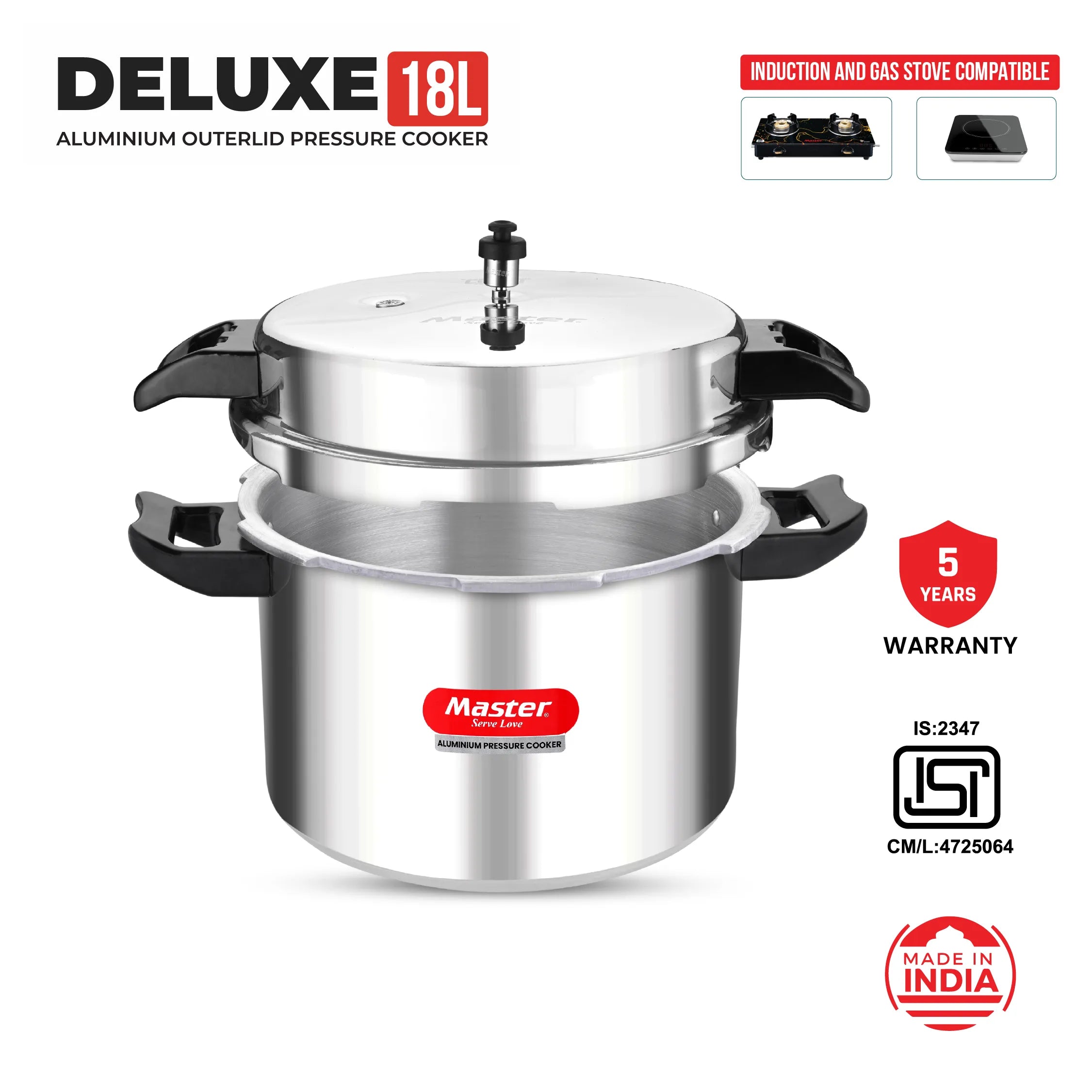 Deluxe 18L Aluminium Outer Lid - Heavy-Premium Pressure Cooker - Master