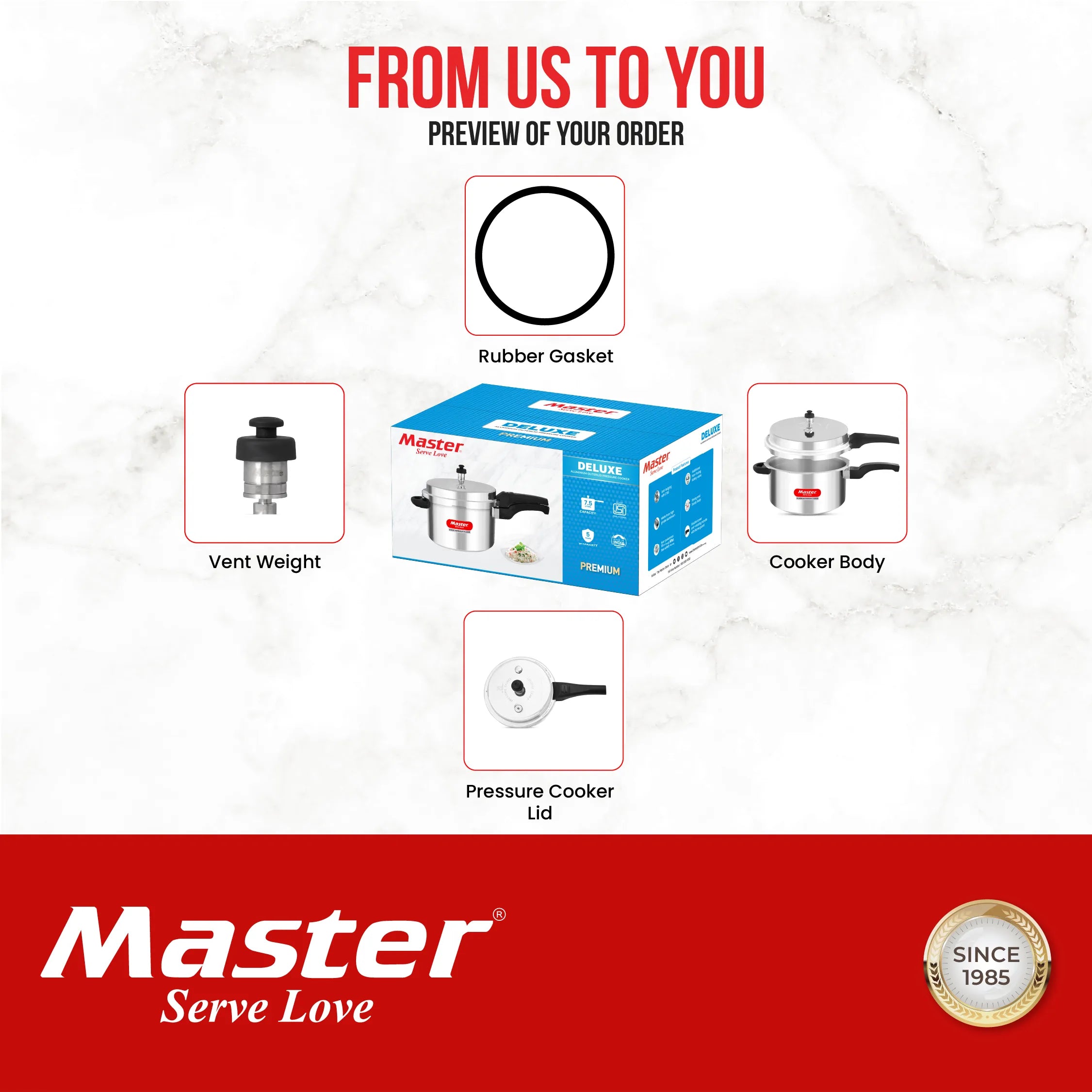 Deluxe 7.5L Aluminium Outer Lid - Heavy-Premium Pressure Cooker - Master
