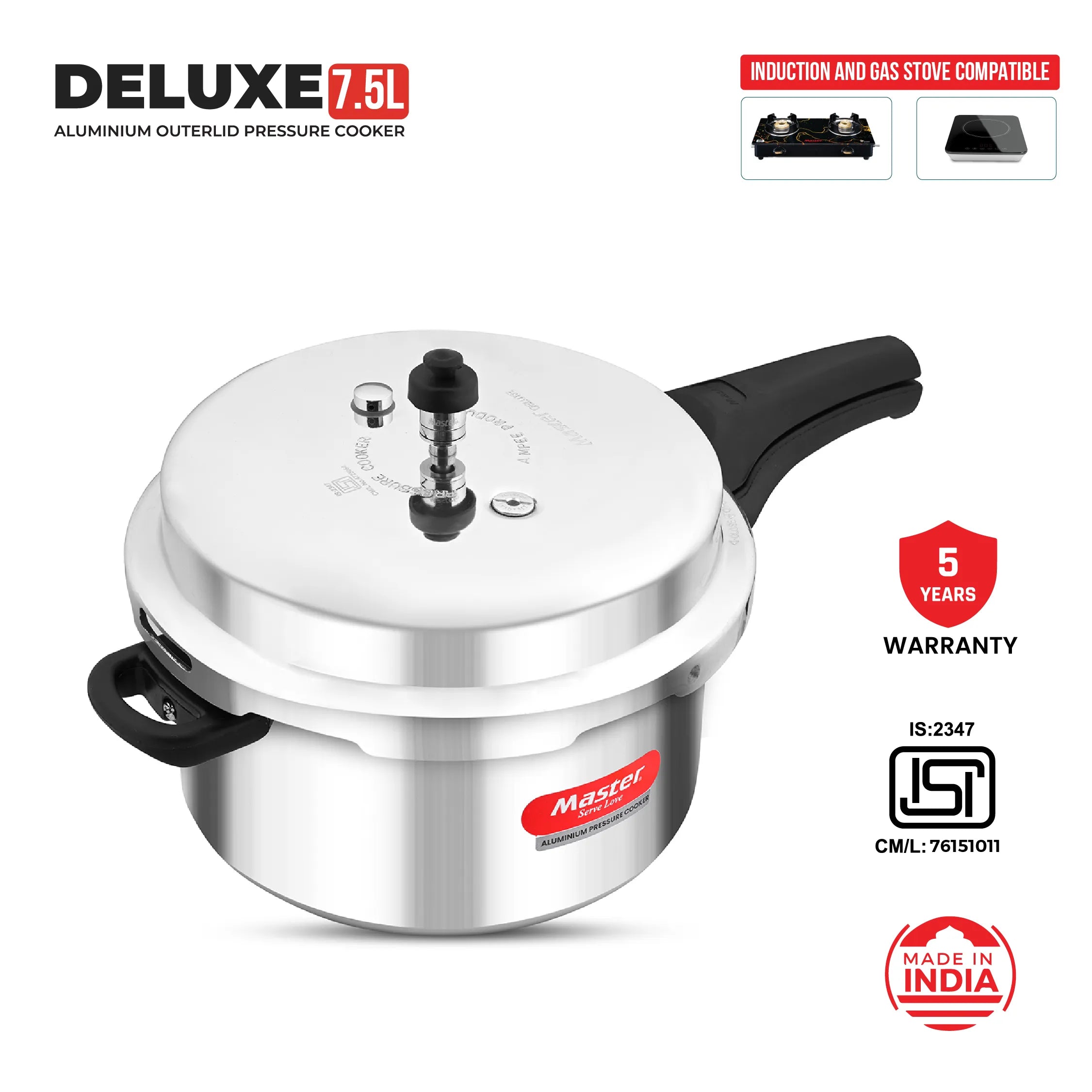 Deluxe 7.5L Aluminium Outer Lid - Heavy-Premium Pressure Cooker - Master