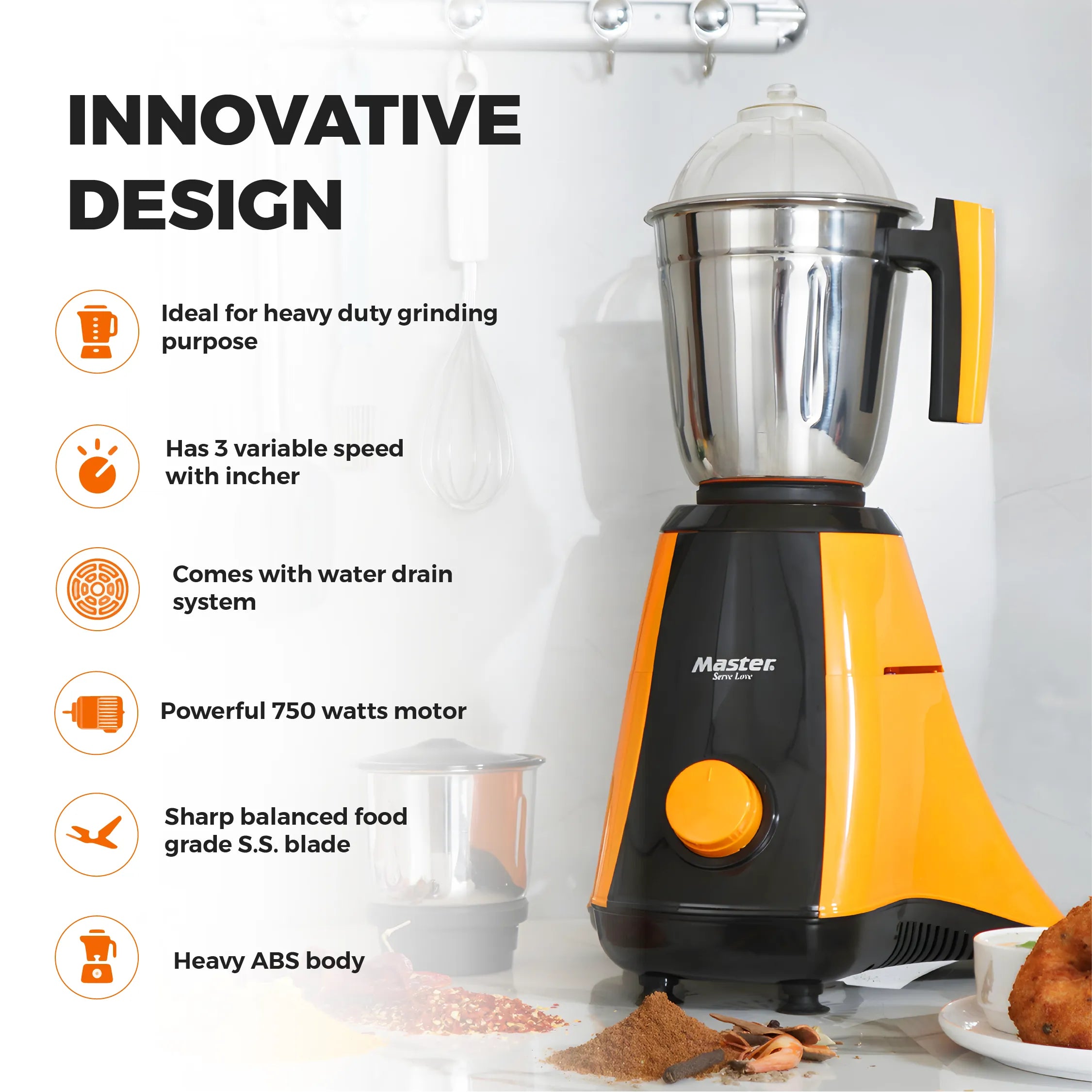 Legend 750W Mixer Grinder with 3 Jars & 3 Speed Modes - Master