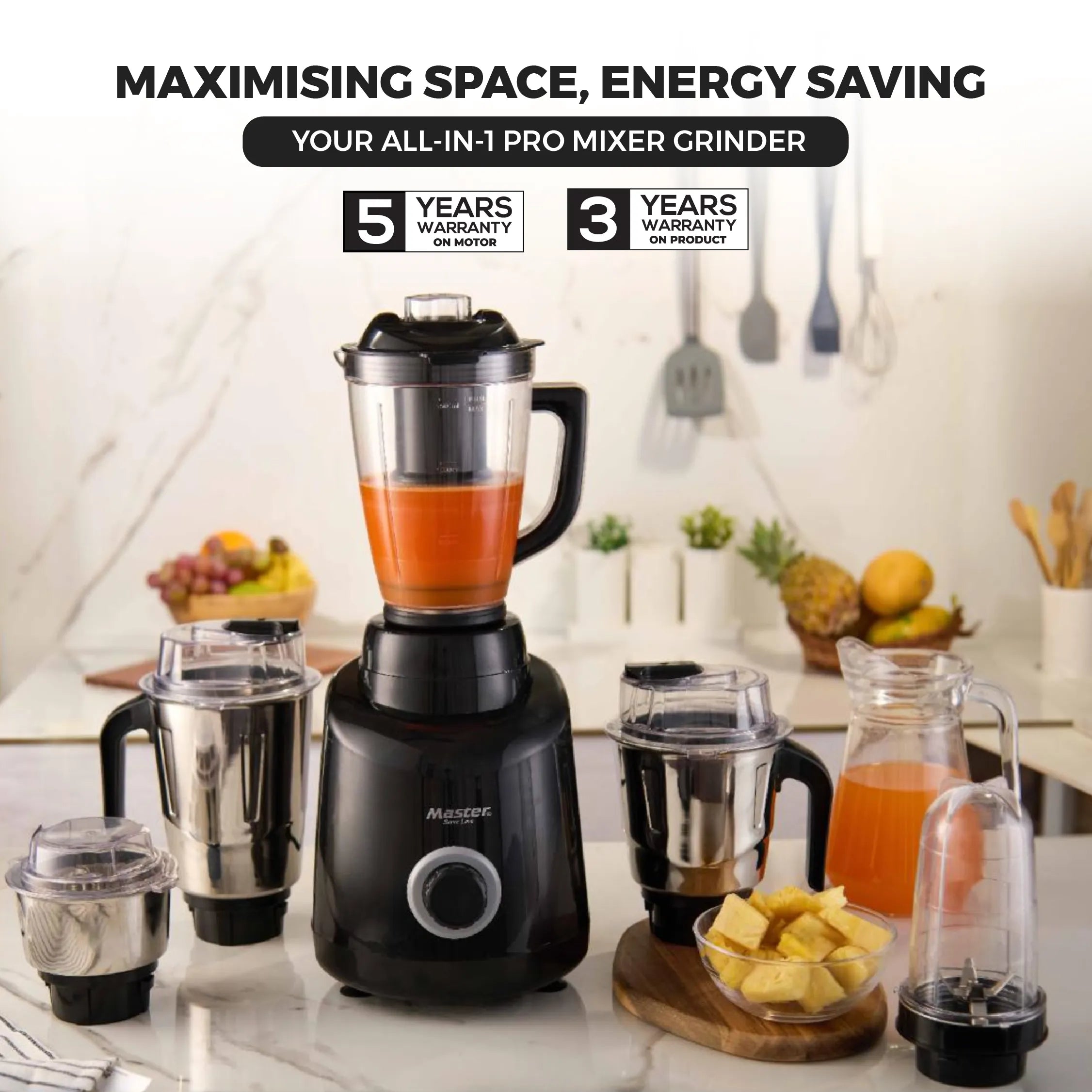 Wonder 850 W Mixer Grinder with 5 Jars (Grey) - Master