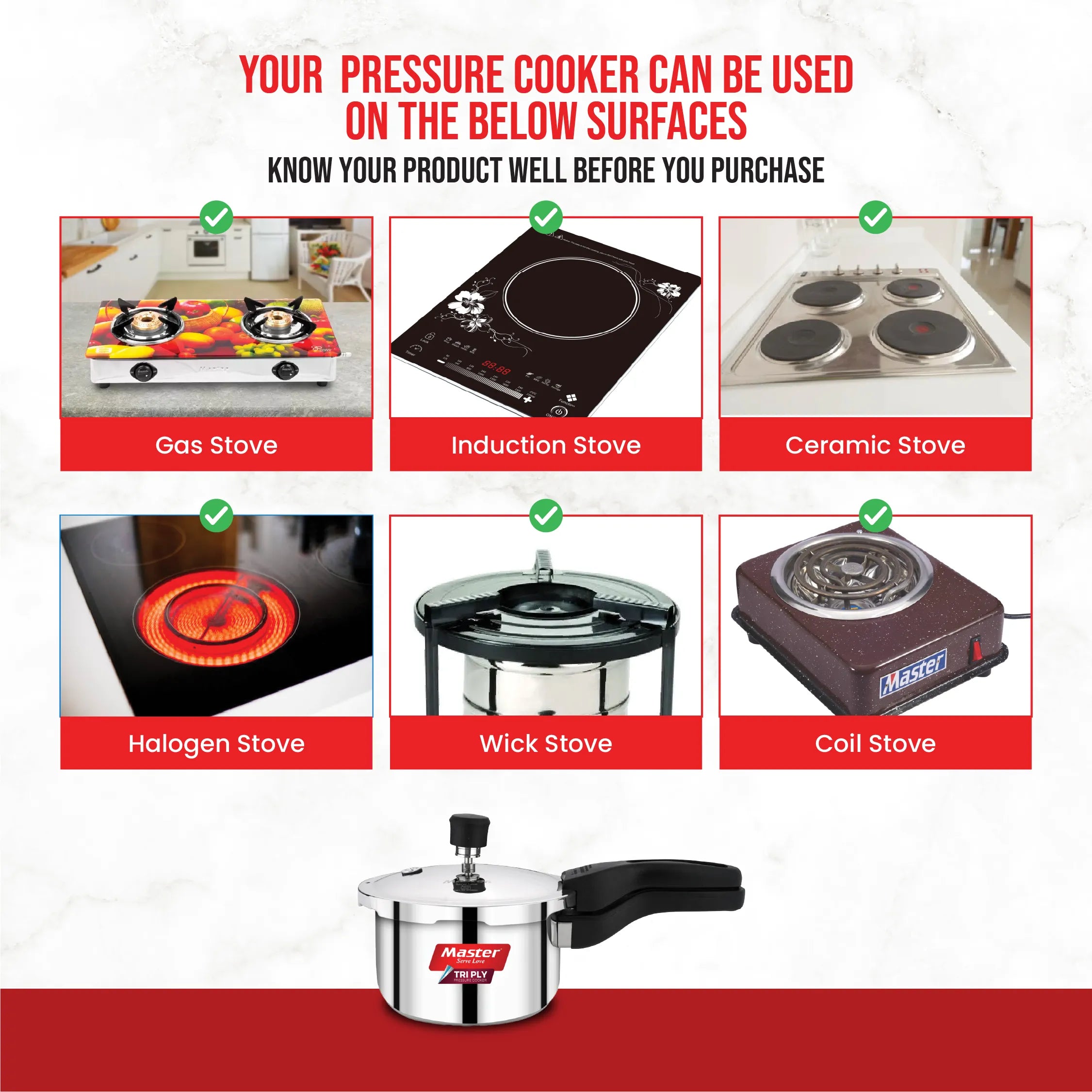Nova 1.5L Tri Ply Flat Outer Lid Pressure Cooker - Induction Base - Master