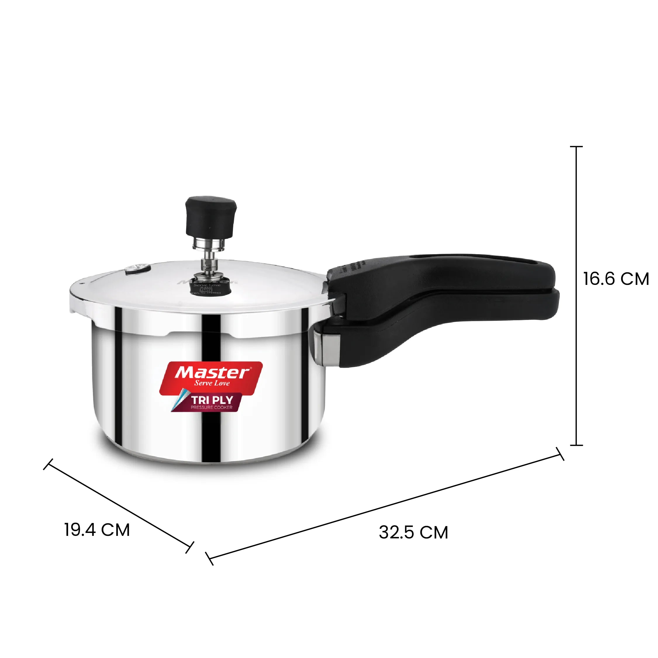 Nova 1.5L Tri Ply Flat Outer Lid Pressure Cooker - Induction Base - Master