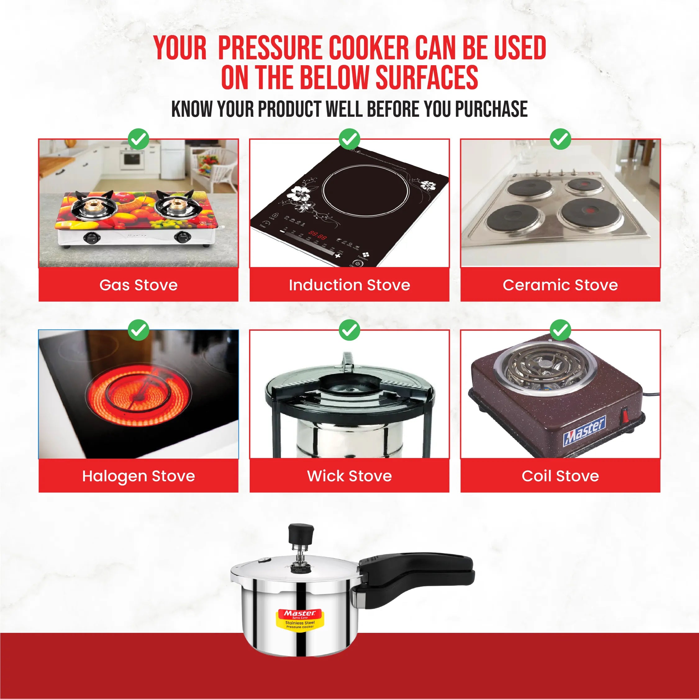 Amora 2L Stainless Steel Flat Outer Lid Pressure Cooker - Induction Base - Master