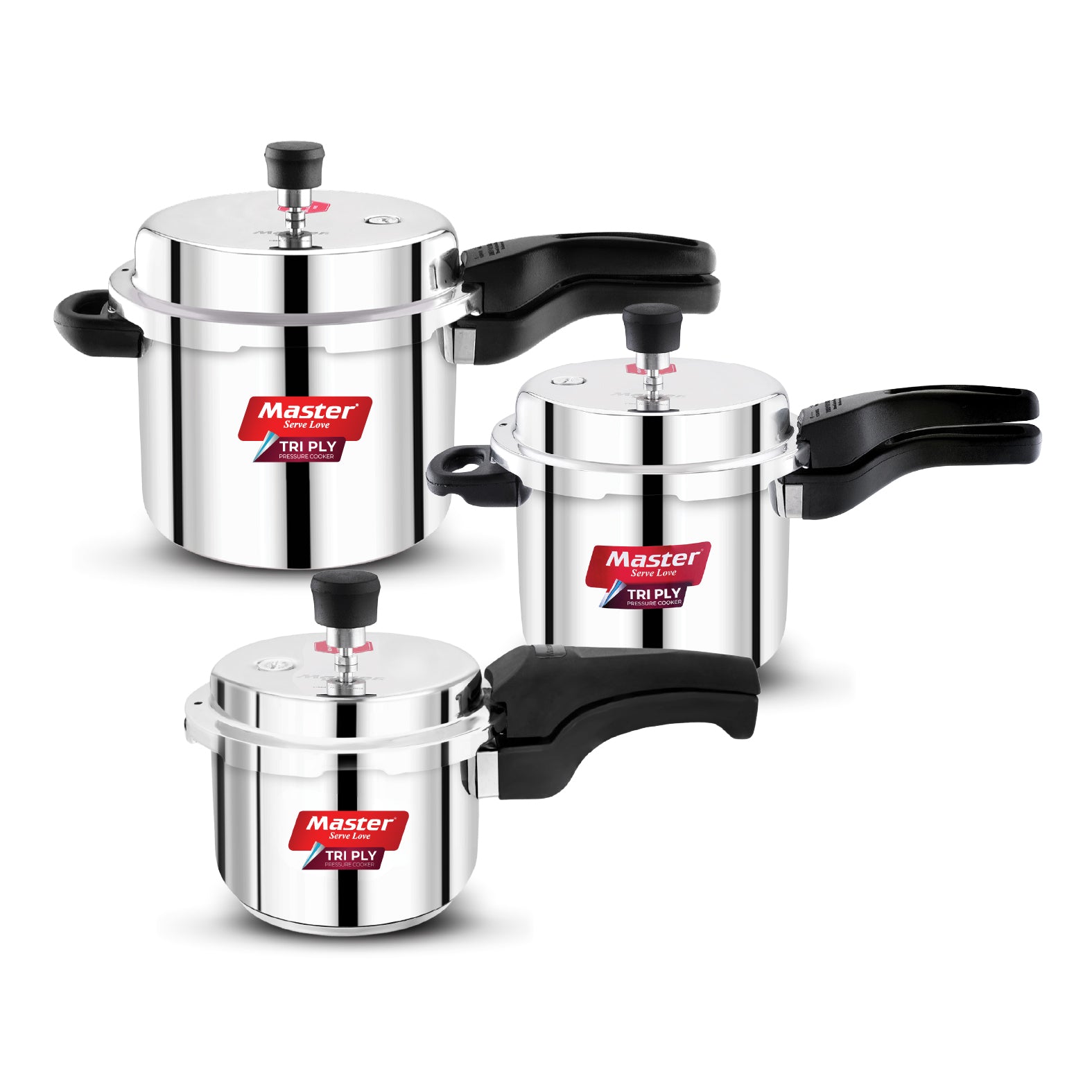 Triplica Pro 5L+3L+1.5L Tri Ply Outer Lid Pressure Cooker Combo - Induction Base