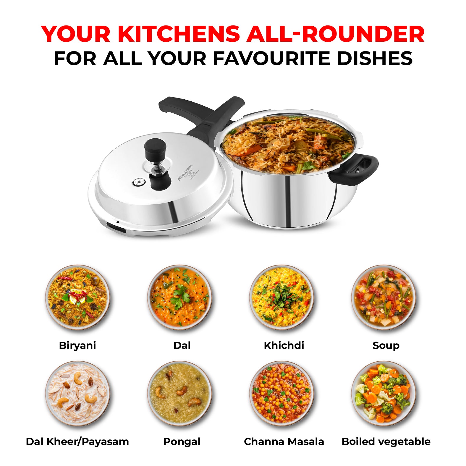 Nexa 5.5L Stainless Steel Outer Lid Handi Pressure Cooker - Induction Base - Master