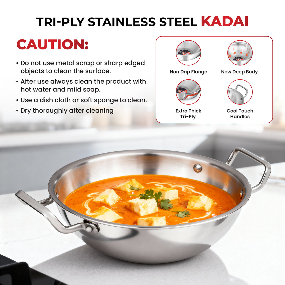TitanMax Duo Tri-Ply Pressure Cooker – 3 L + 24 cm Triply Kadhai (Without Lid)