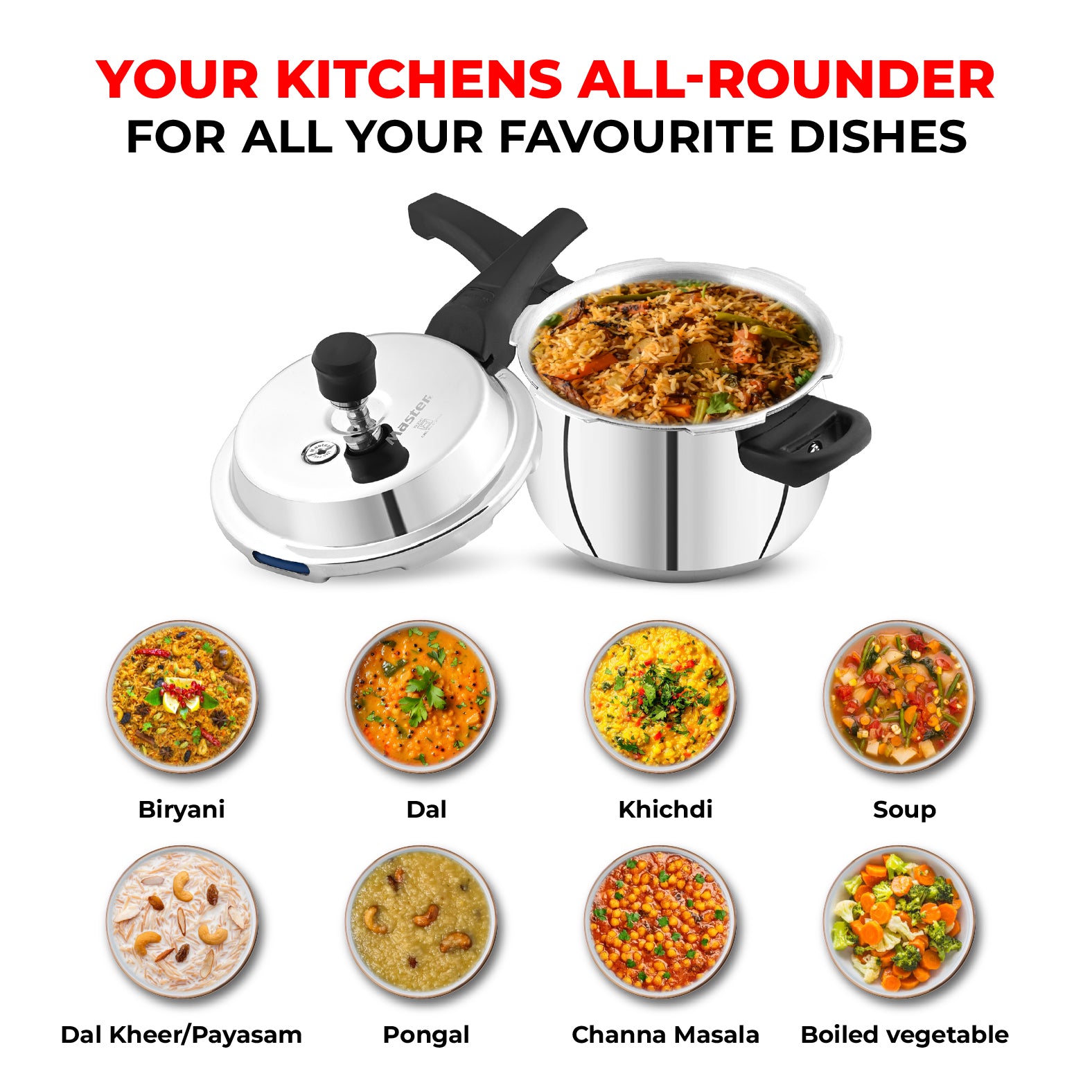 Nexa 3.5L Stainless Steel Outer Lid Handi Pressure Cooker - Induction Base - Master