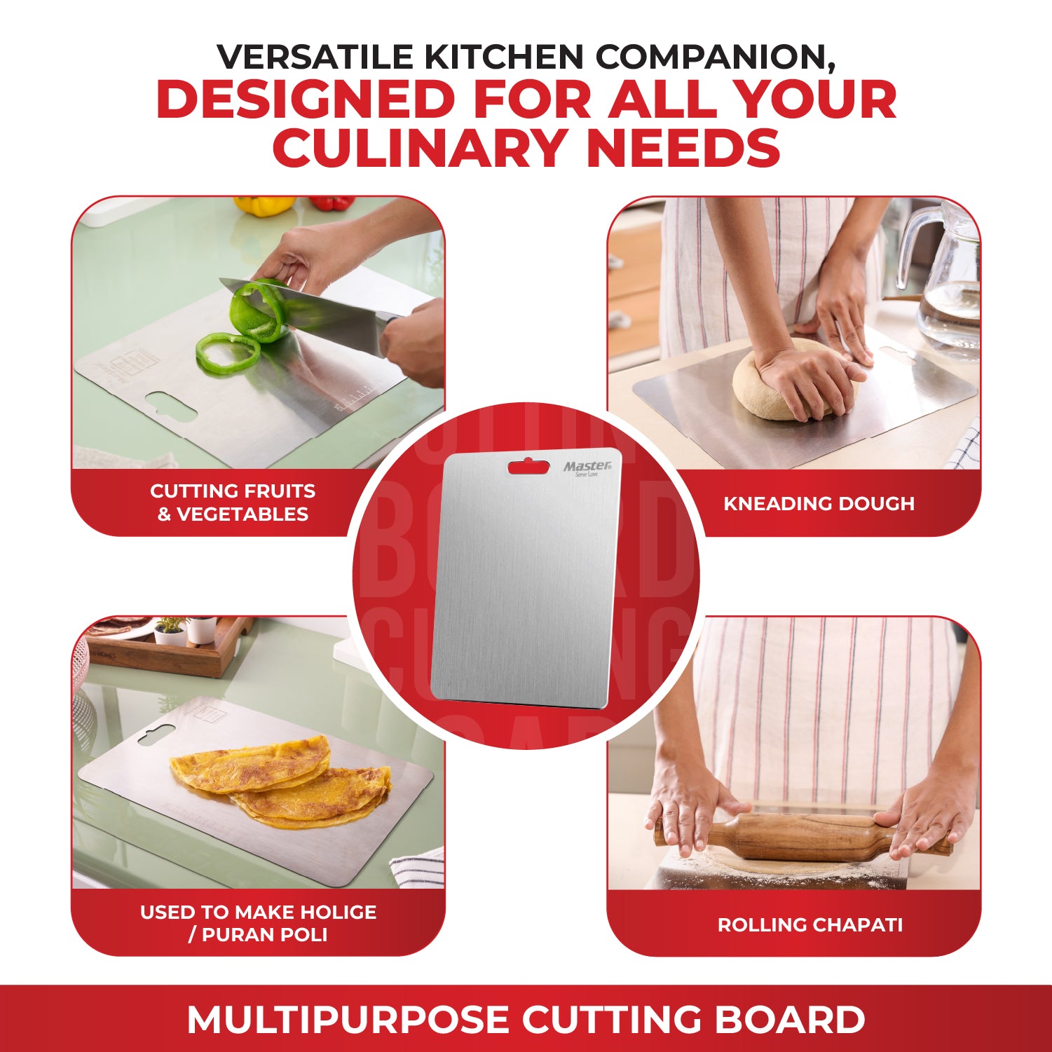 Amora 2L + 3L Stainless Steel Outer Lid Pressure Cooker (IB) + Slice SS Chopping Board (Small)