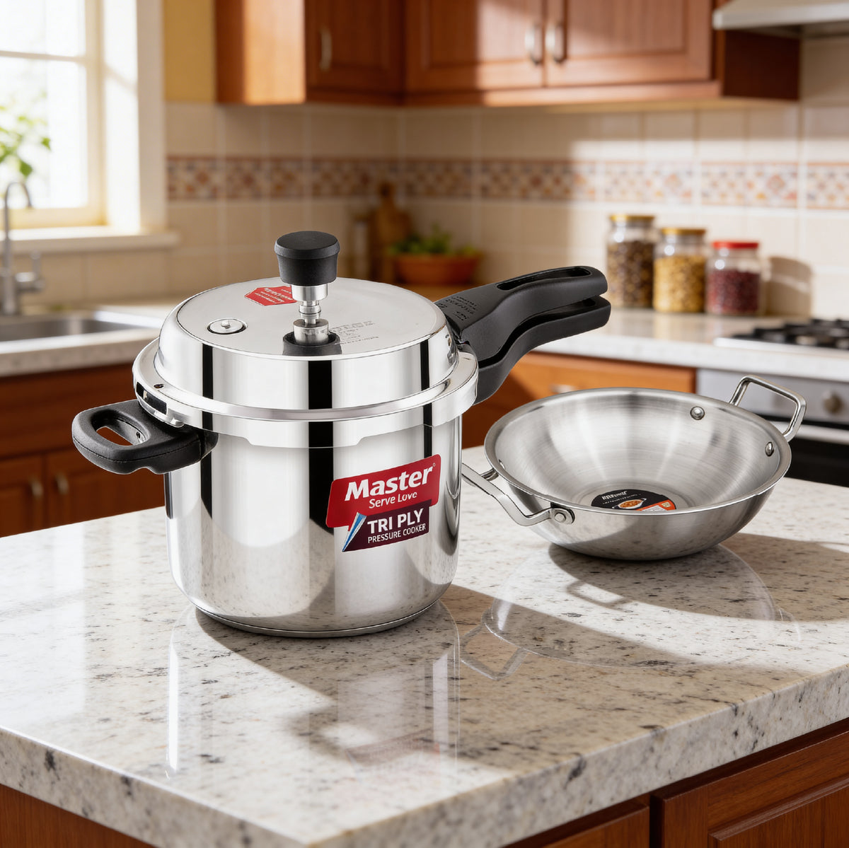 TitanMax Duo Tri-Ply Pressure Cooker – 3 L + 24 cm Triply Kadhai (Without Lid)