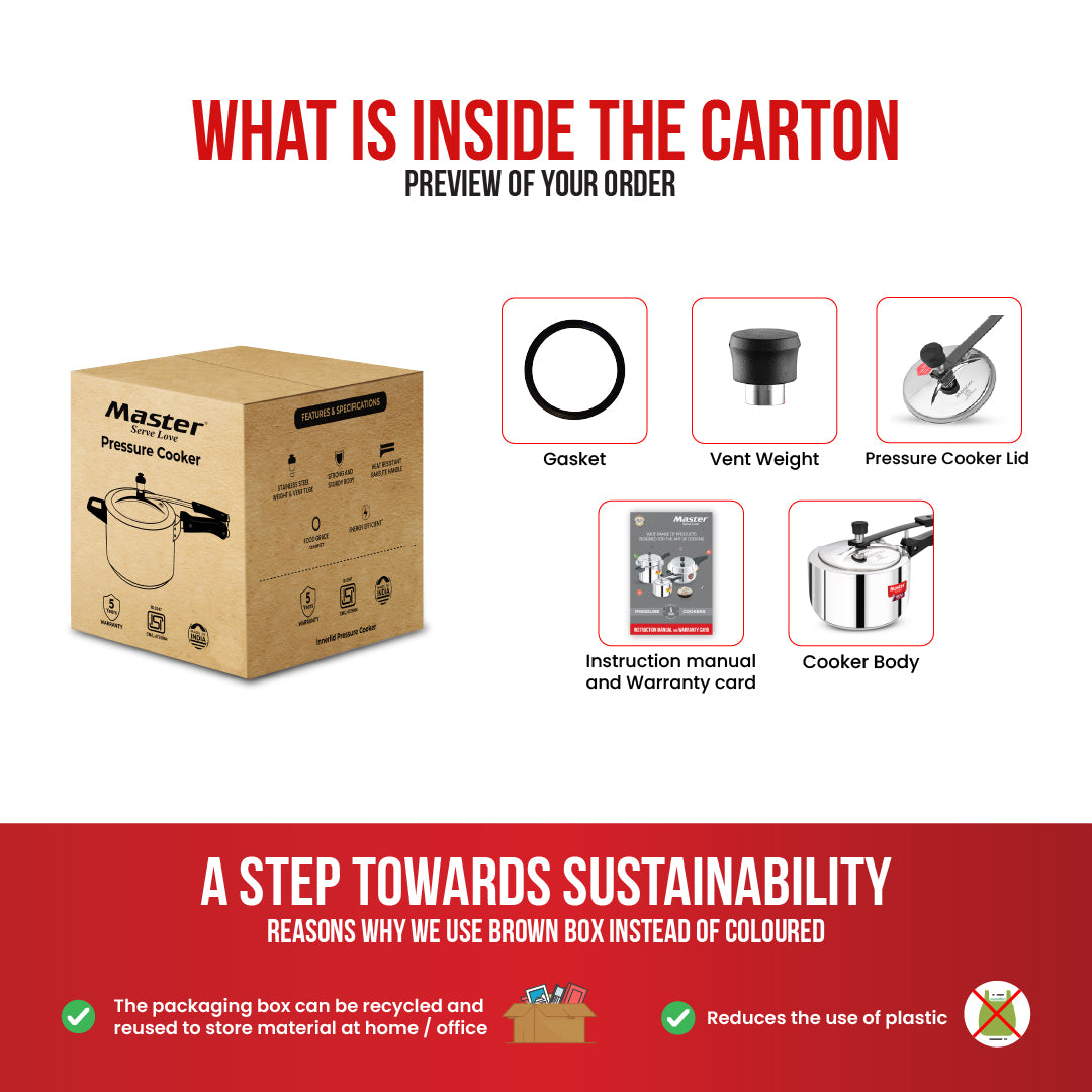 Ferrox 2L Triply Inner Lid Pressure Cooker - Induction Base - Master