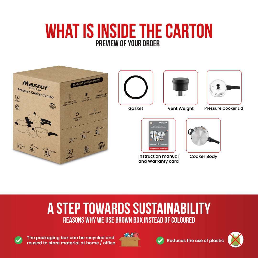 Magnum Pro 5L+3L+1.5L Stainless Steel Outer Lid Pressure Cooker Combo - Induction Base - Master