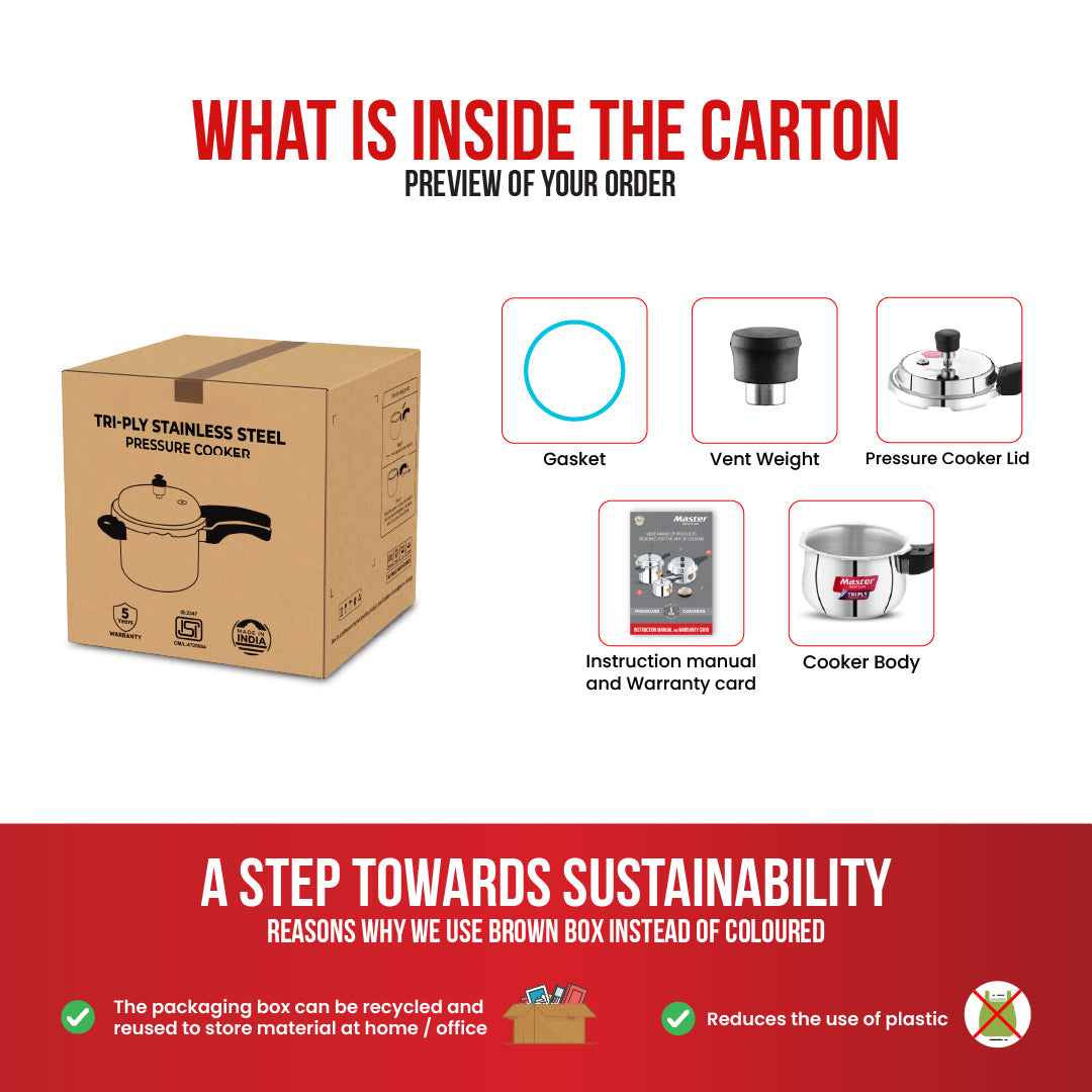 Robusta 1.5L Tri Ply Outer Lid Handi Pressure Cooker - Induction Base - Master
