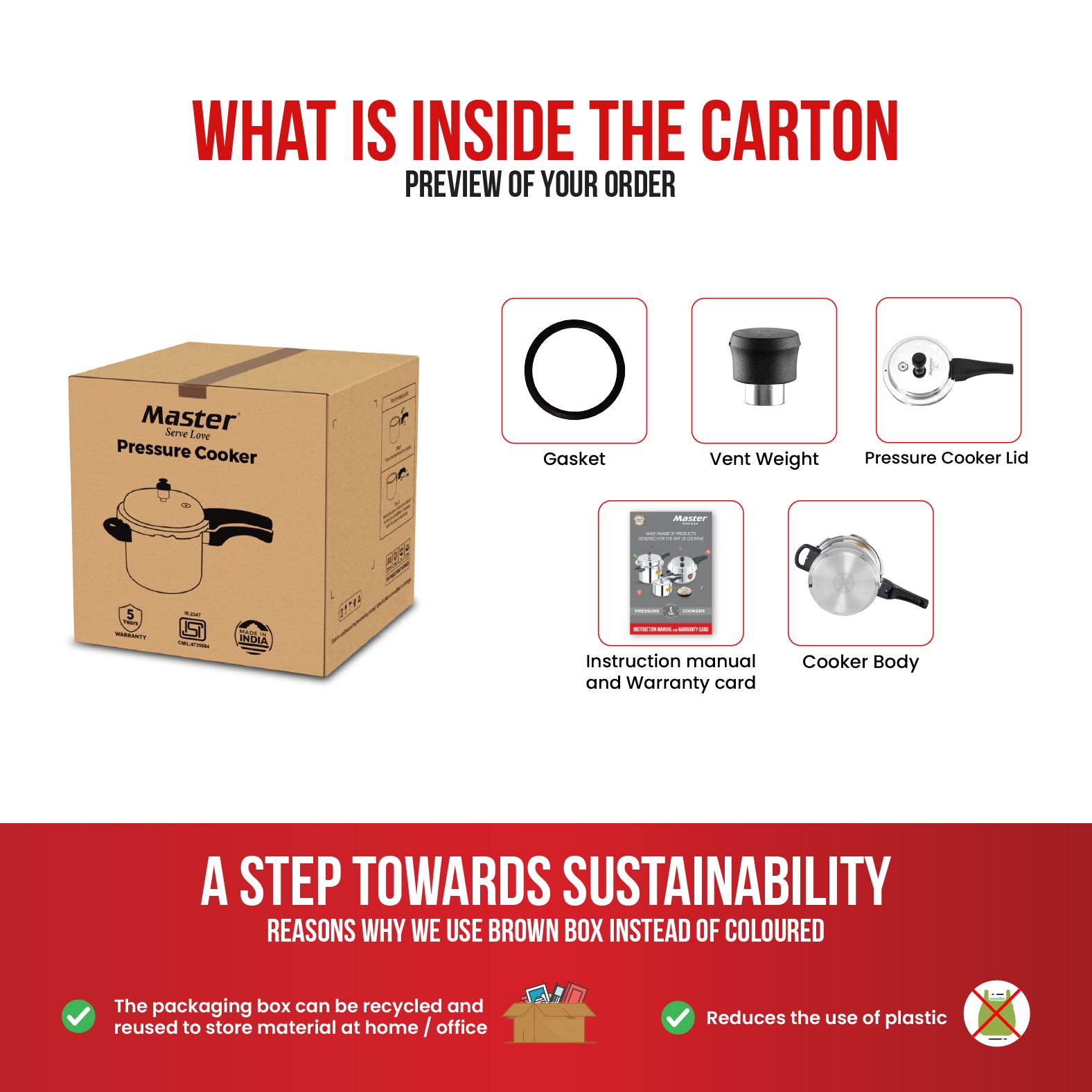 Smart 5L Stainless Steel Outer Lid Pressure Cooker - Induction Base