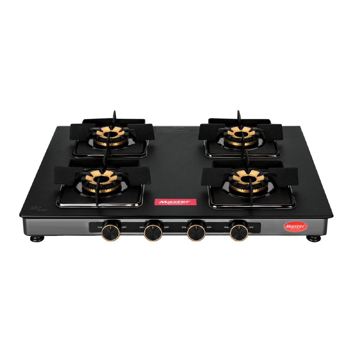 Zenova Premium Glass Top LPG Gas Stove with Jumbo Burner – 4 Burner