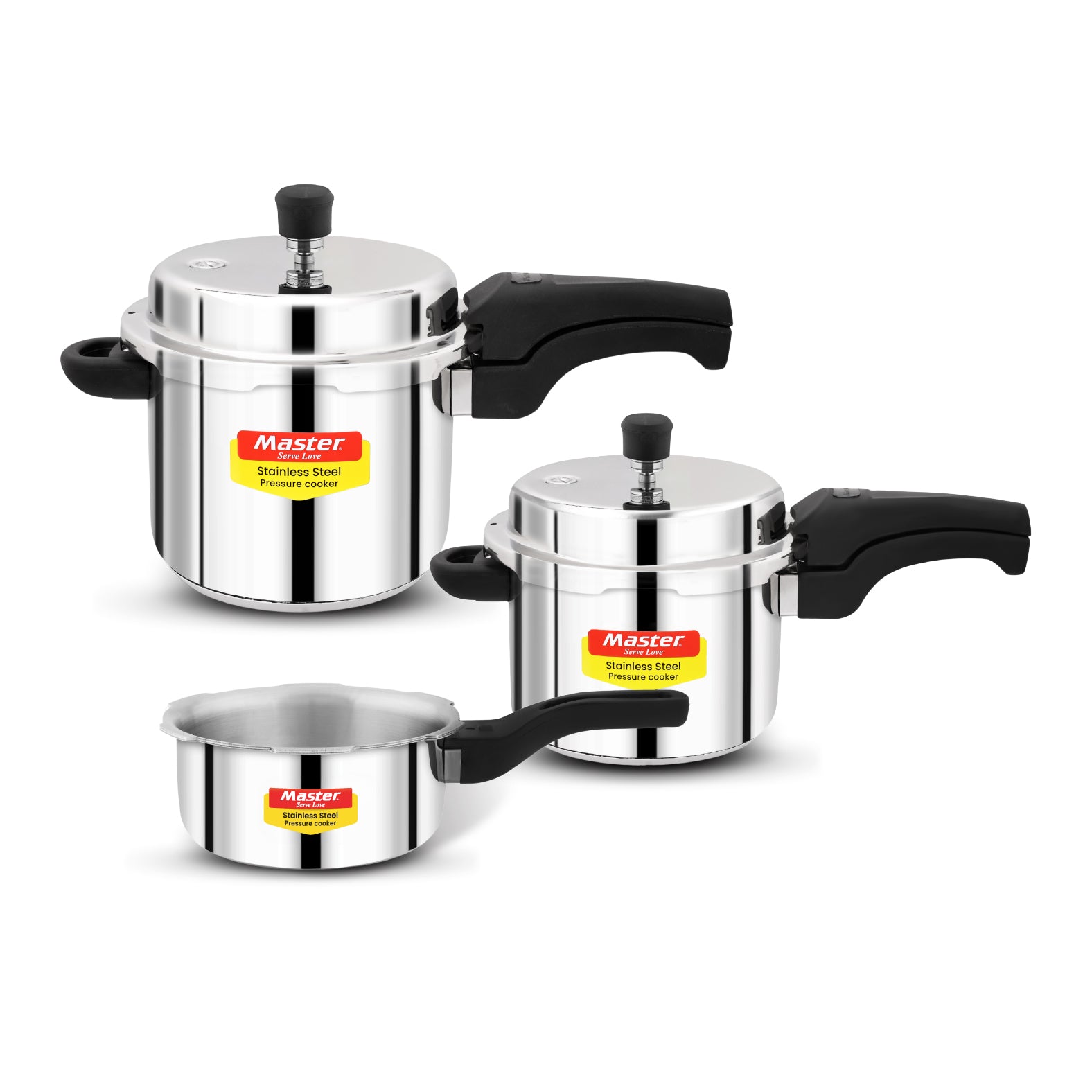 Magnum Stainless Steel Outer Lid Pressure Cooker Combo - 5L + 3L + 2L Pan - Induction Base
