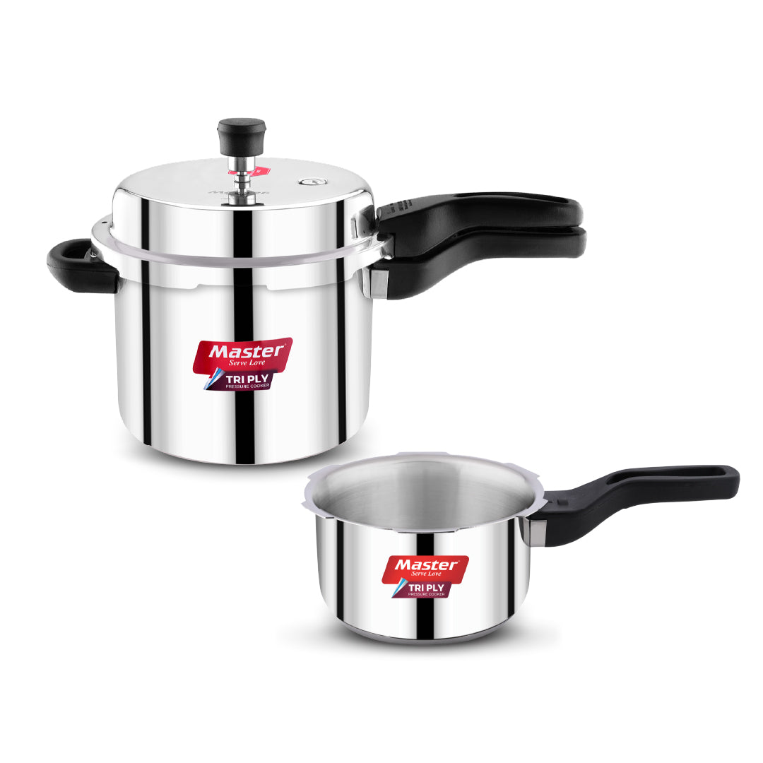 Triplica 5L+3L Tri Ply Outer Lid Pressure Cooker Combo - Induction Base