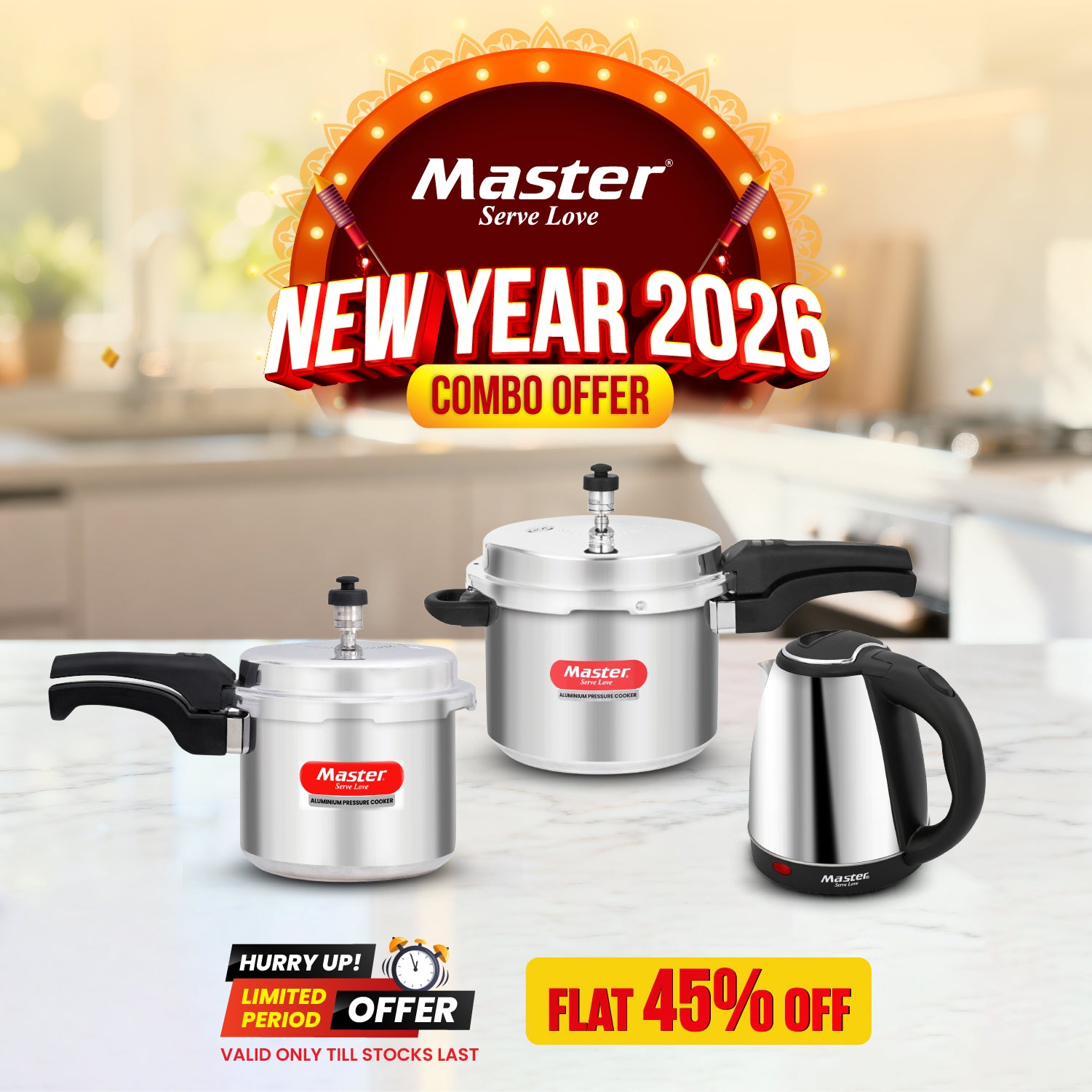 Popular 3L + 5L Aluminium Outer Lid Pressure Cooker (IB) + Hydropot 1.5L Electric Kettle