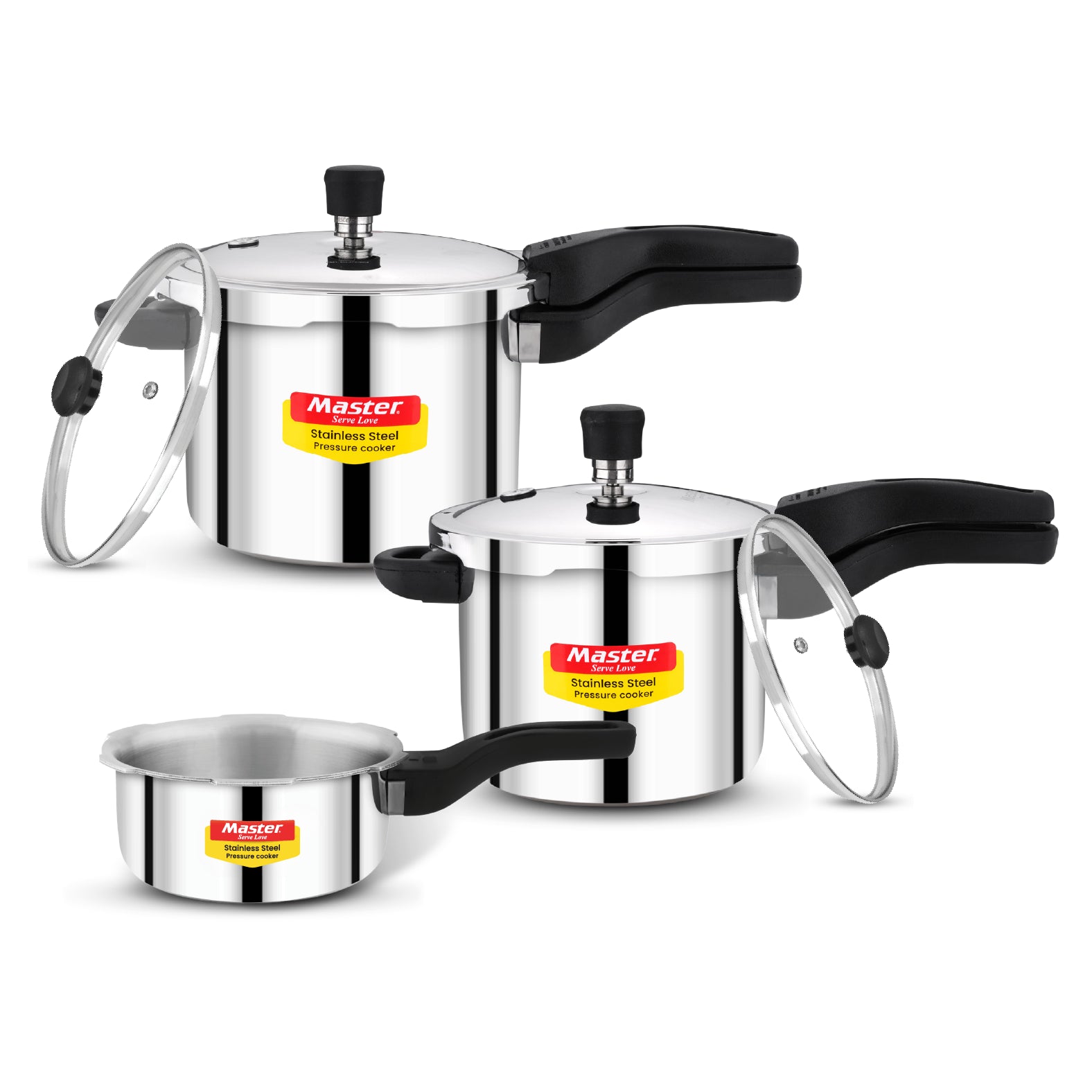 Amora 5L+3L+2L Stainless Steel Flat Outer Lid Pressure Cooker Combo - Induction Base