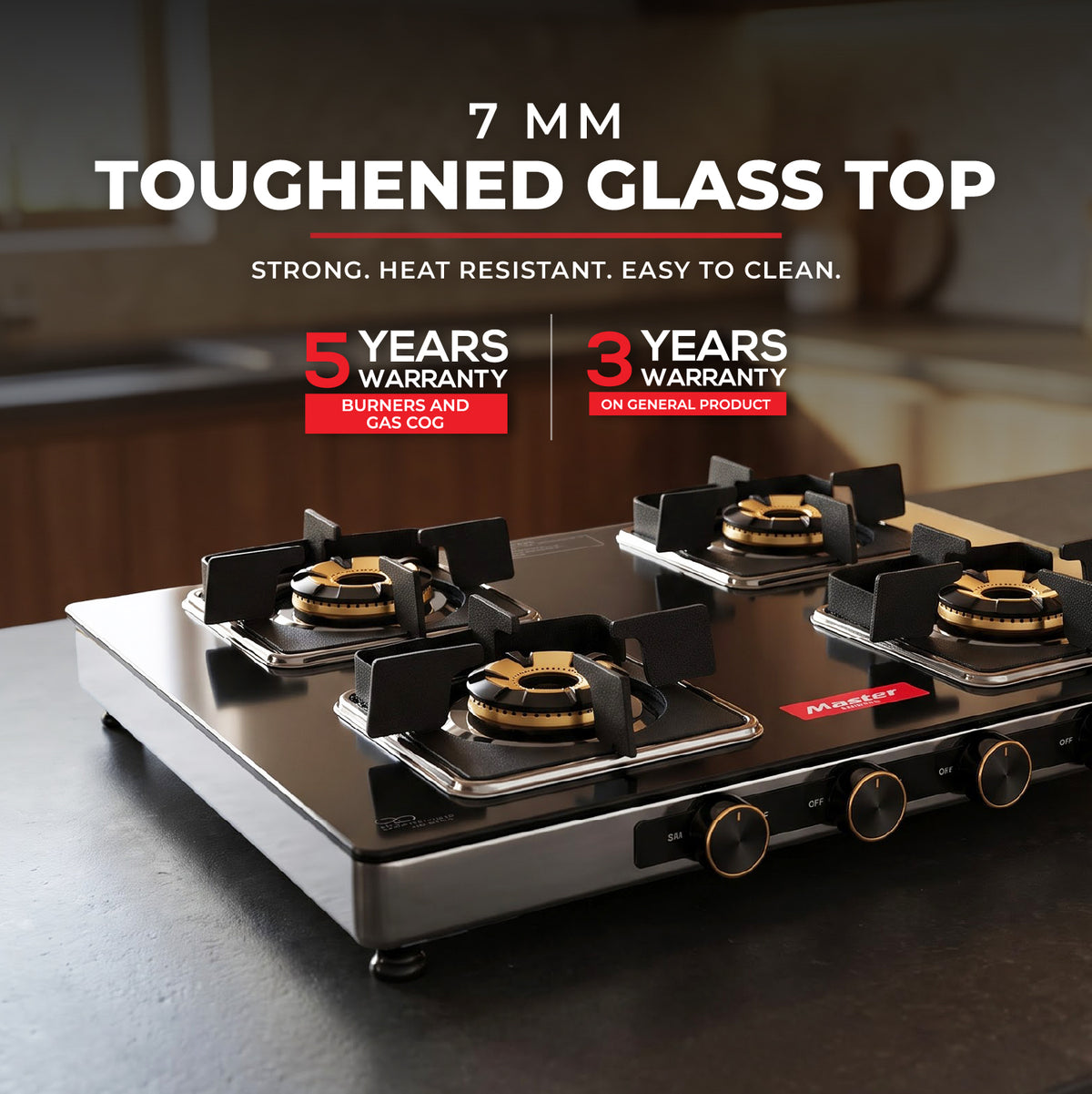 Zenova Premium Glass Top LPG Gas Stove with Jumbo Burner – 4 Burner