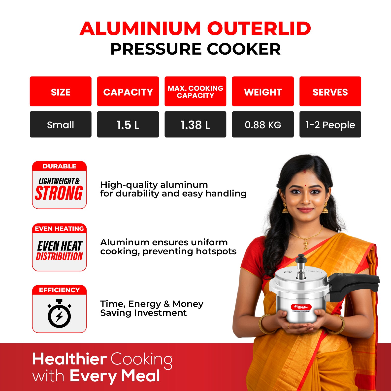 Deluxe 1.5L Aluminium Outer Lid - Heavy-Premium Pressure Cooker