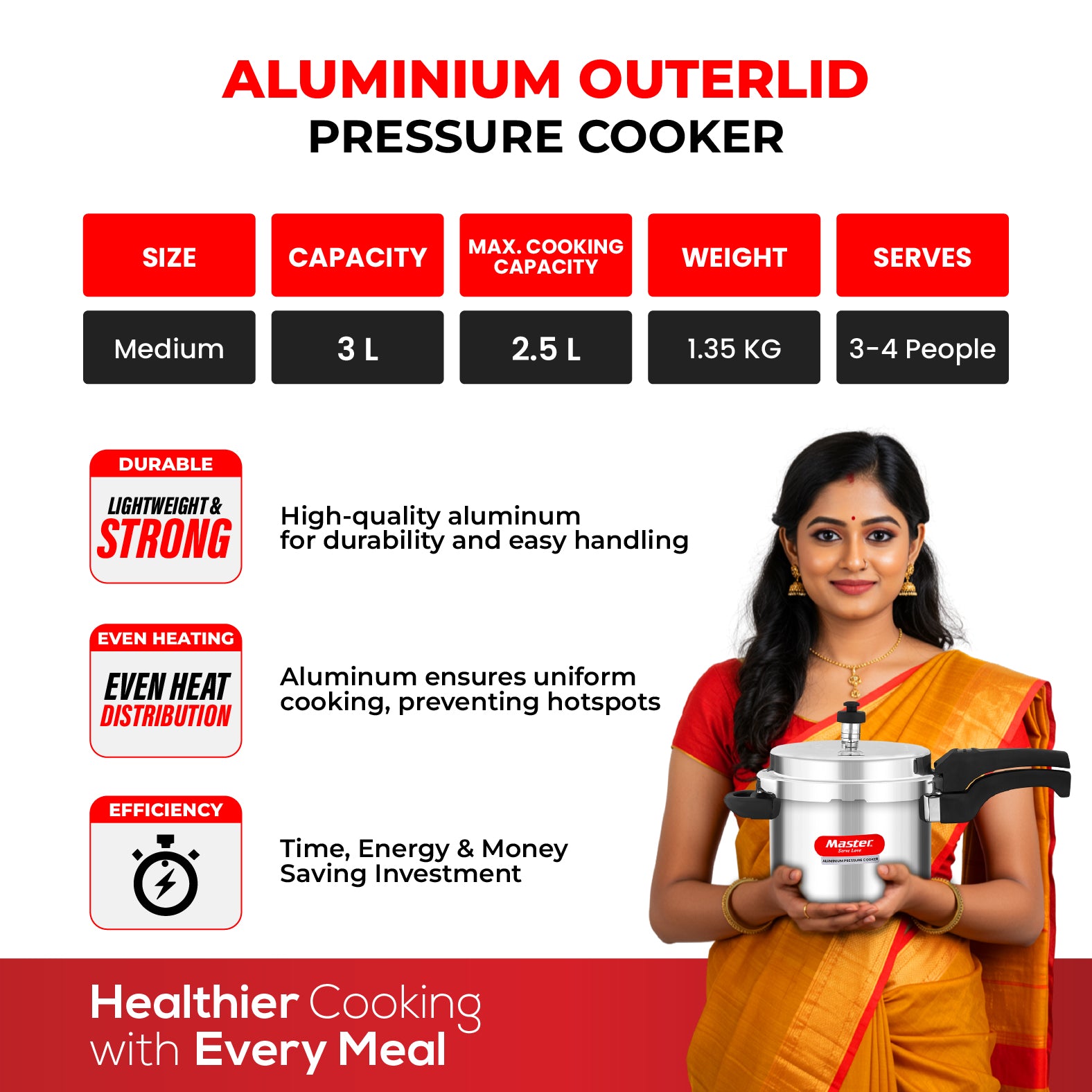 Deluxe 3L Aluminium Outer Lid - Heavy-Premium Pressure Cooker