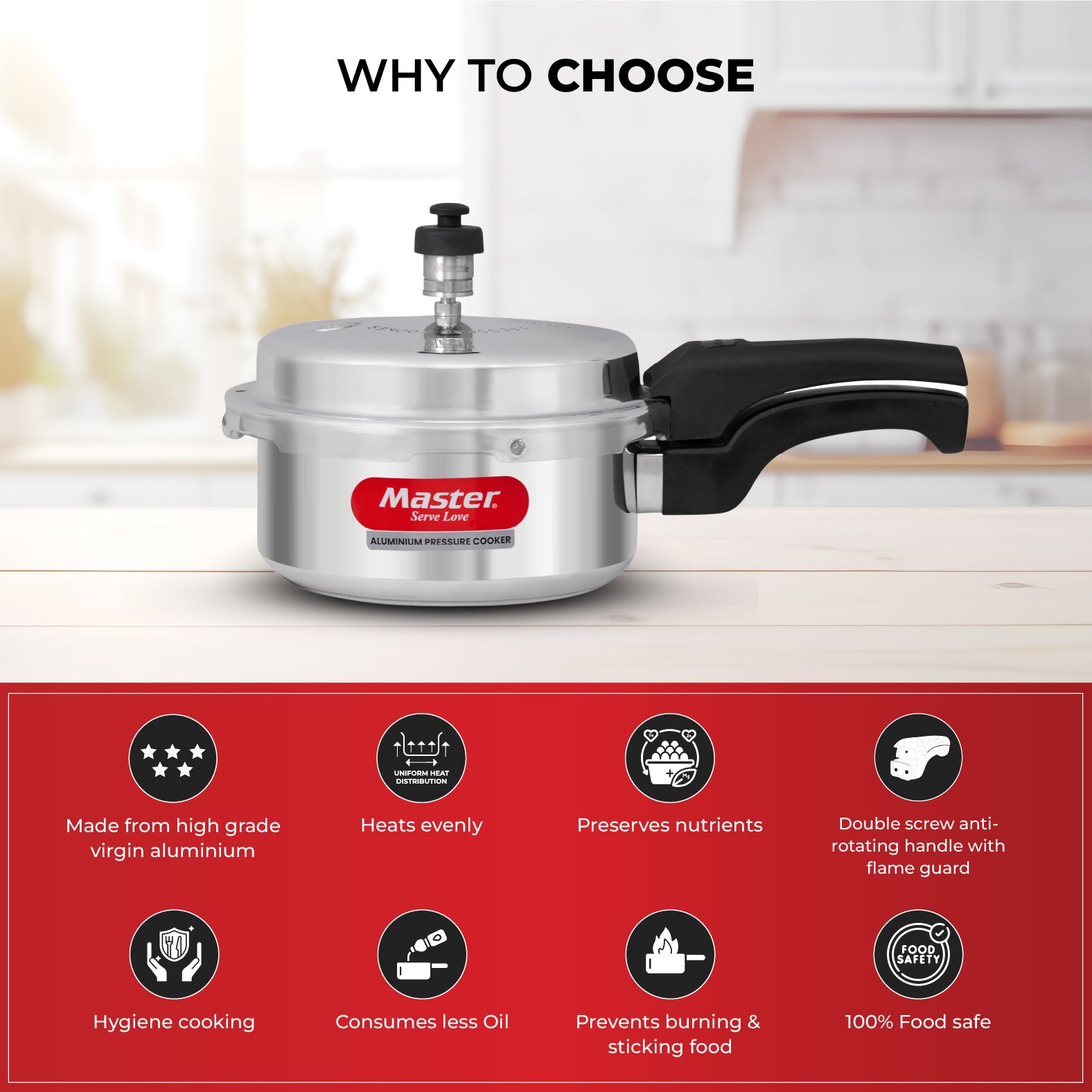 Popular 2L Aluminium Outer Lid Pressure Cooker - Induction Base - Master