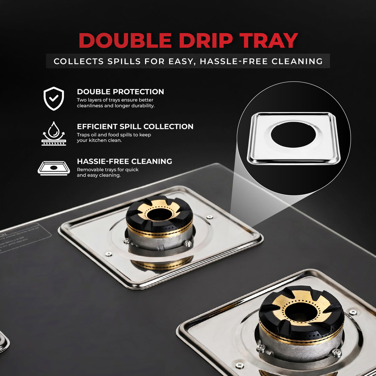 Zenova Premium Glass Top LPG Gas Stove with Jumbo Burner – 4 Burner