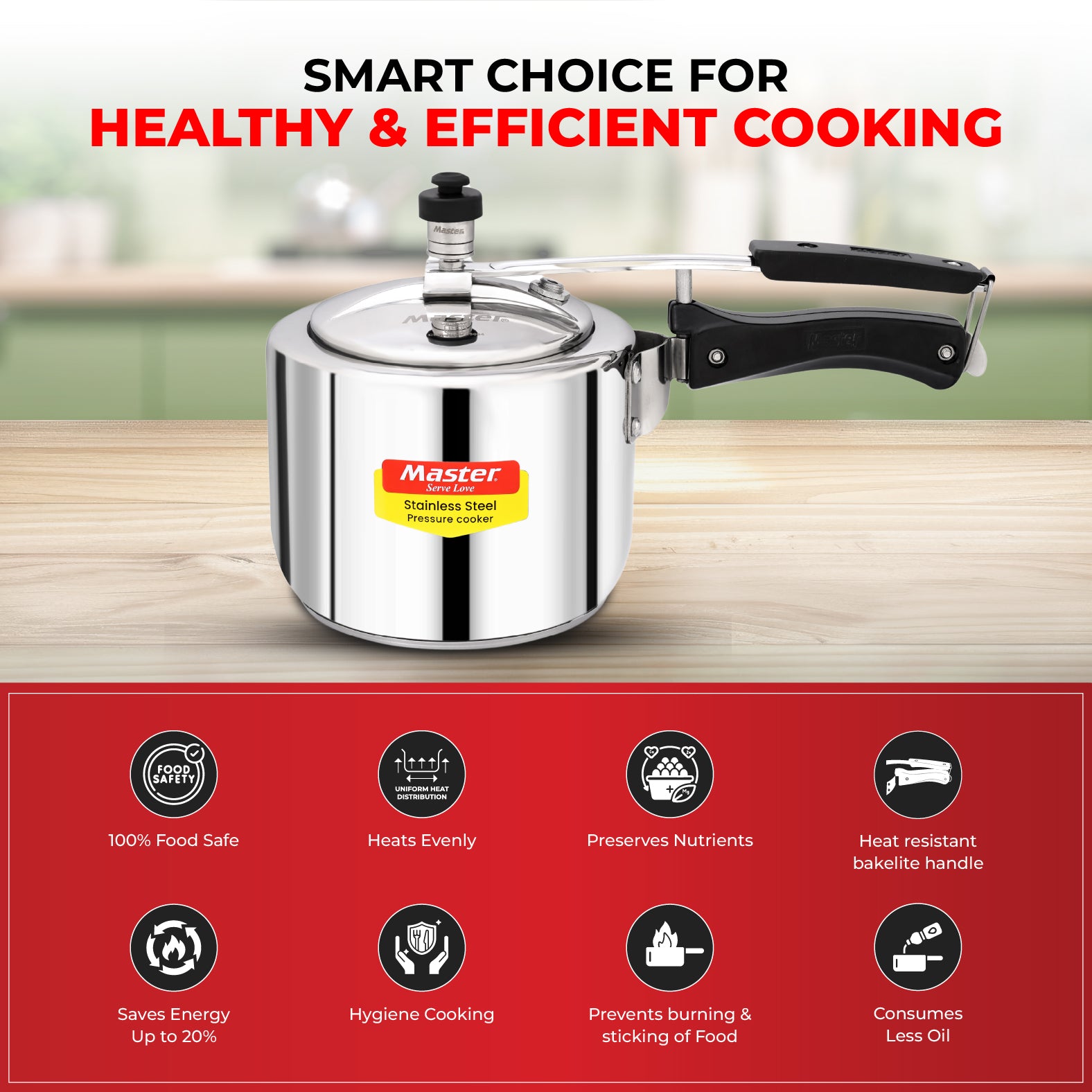 Gloria 3L Stainless Steel Inner Lid Pressure Cooker - Induction Base