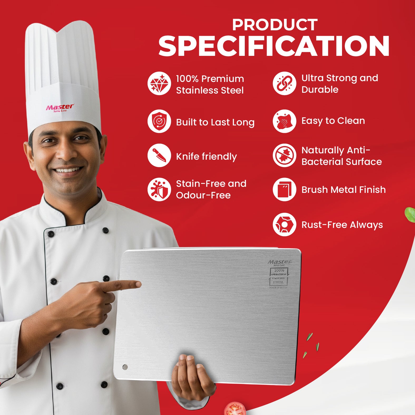 Slice Stainless Steel Cutting Board - Large Table Top - Master