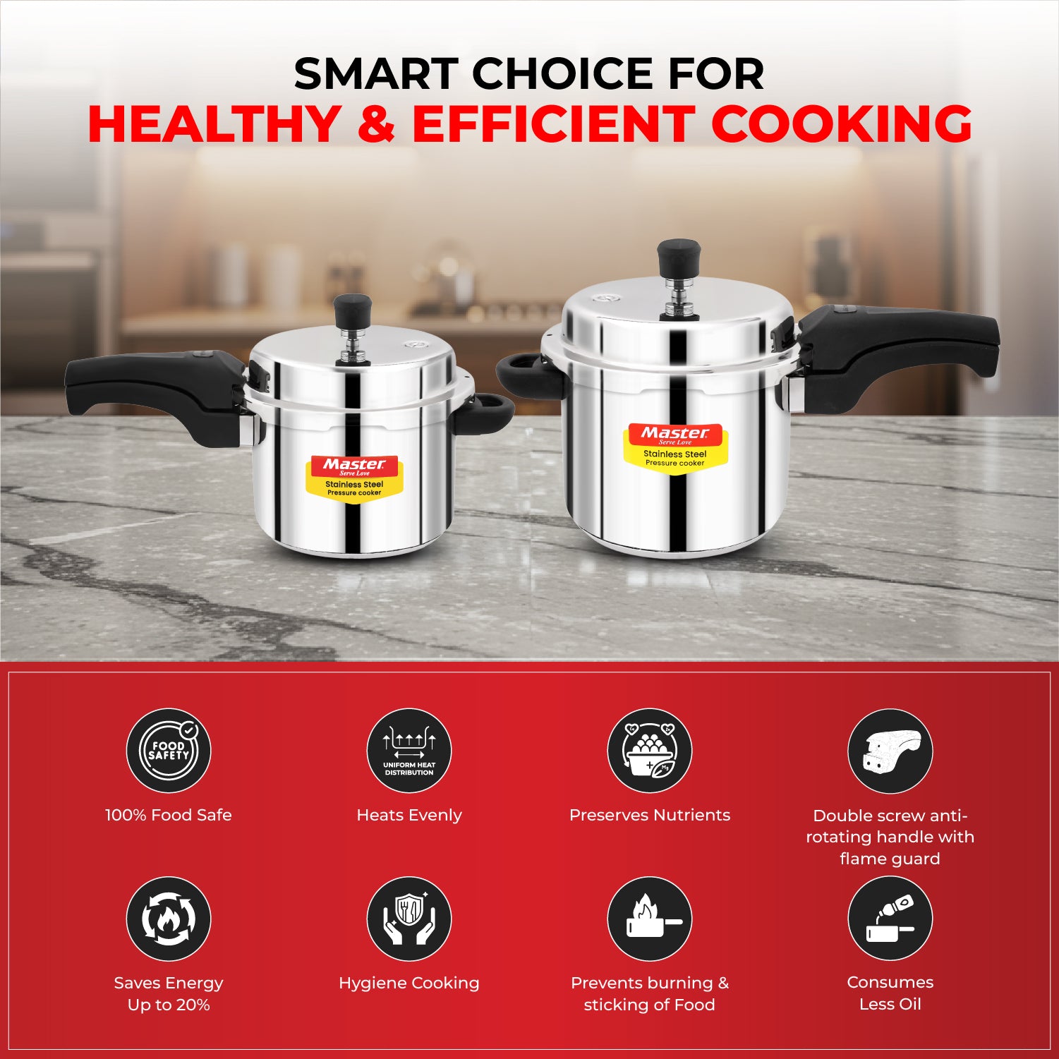 Smart Stainless Steel Outer Lid Pressure Cooker Combo – 3L + 5L