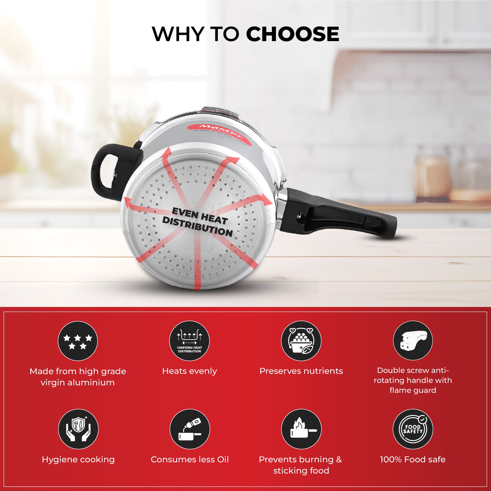 Deluxe 3L Aluminium Outer Lid - Heavy-Premium Pressure Cooker - Master