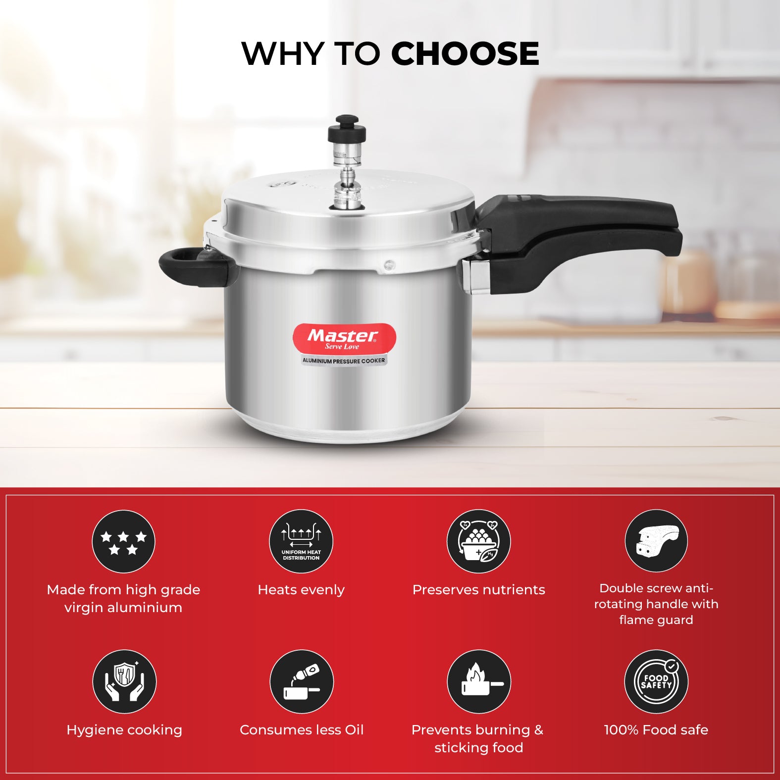 Popular 5L Aluminium Outer Lid Pressure Cooker - Induction Base - Master
