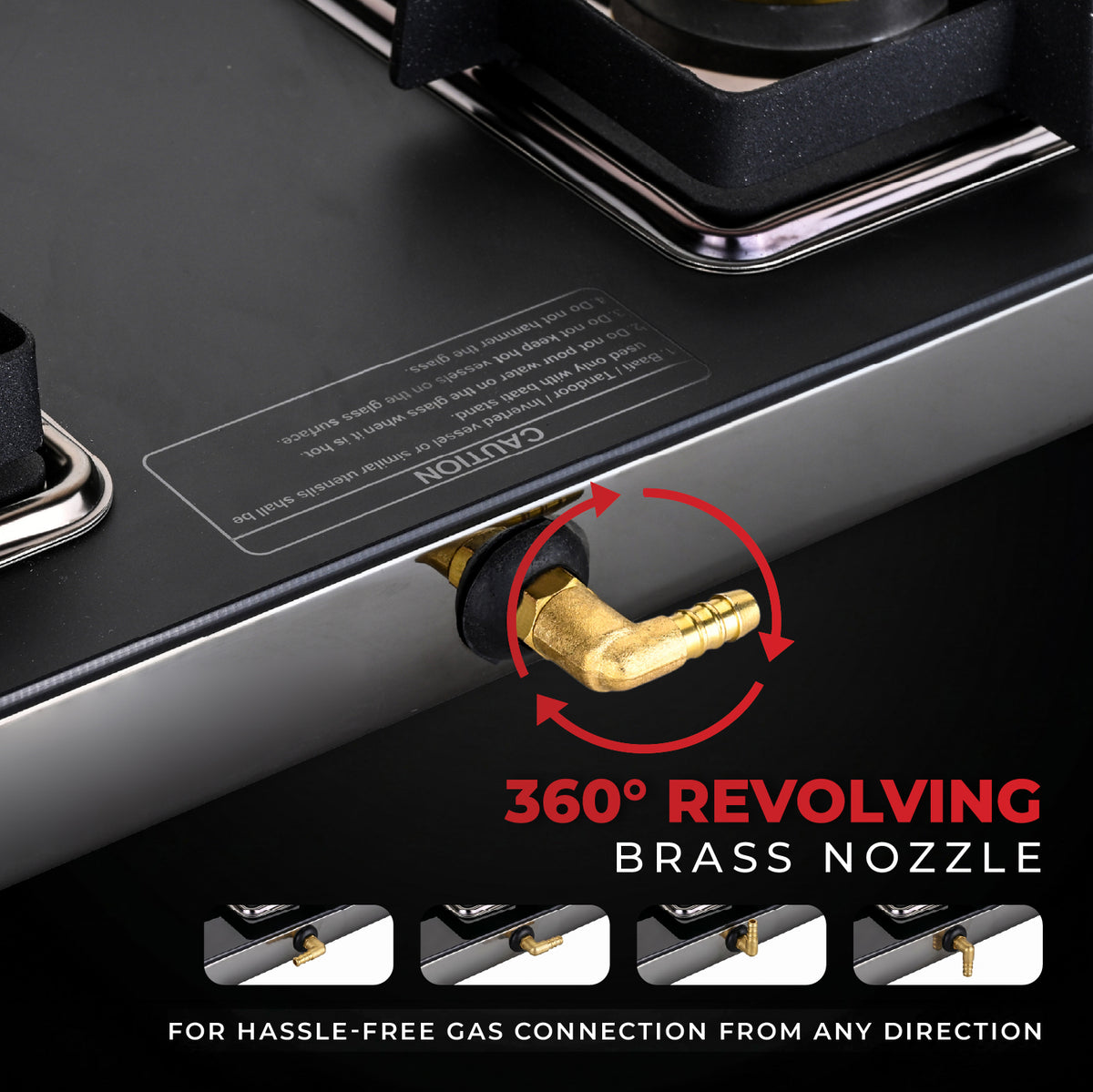 Zenova Premium Glass Top LPG Gas Stove with Jumbo Burner – 4 Burner