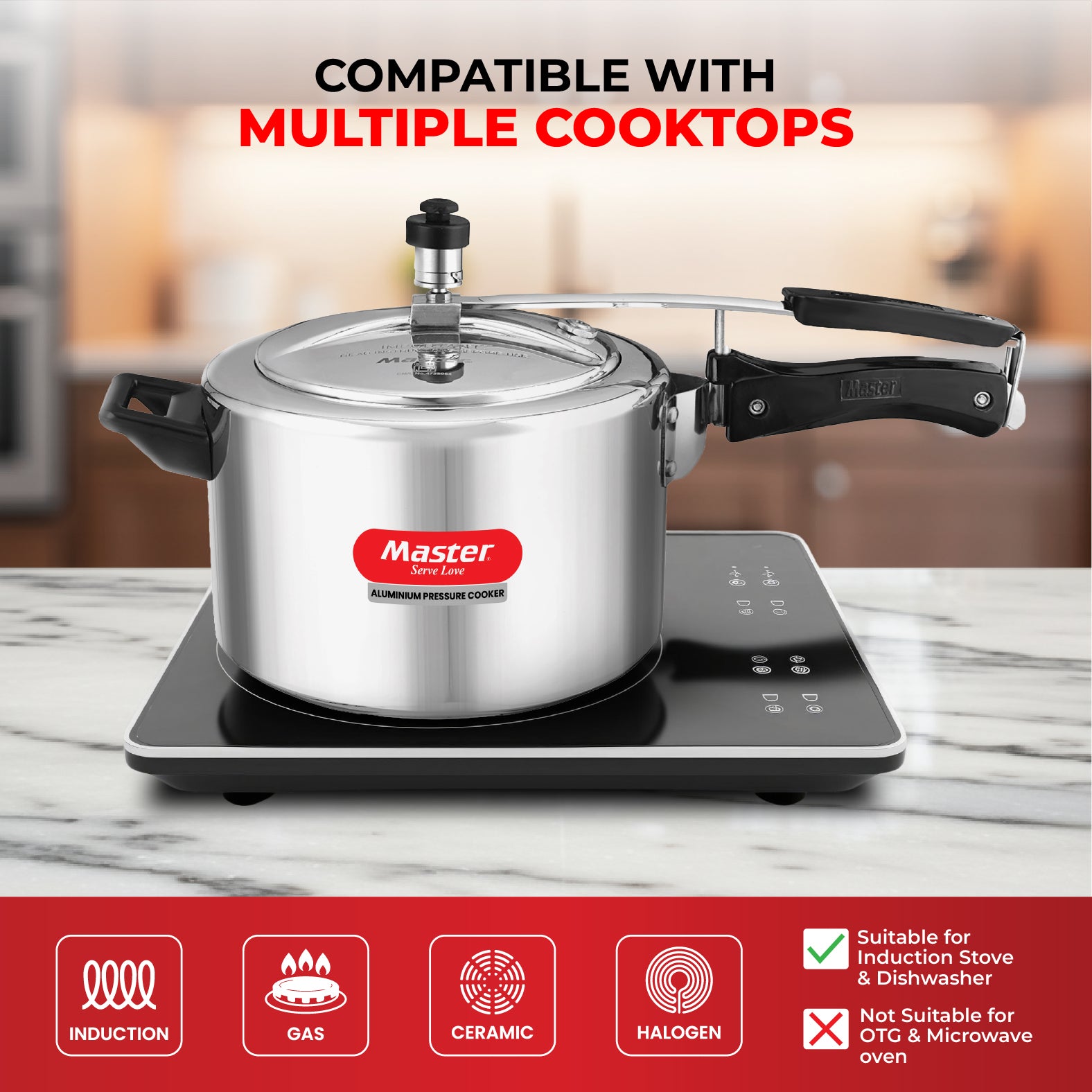 Secura 5L Aluminium Inner Lid Pressure Cooker - Induction Base - Master