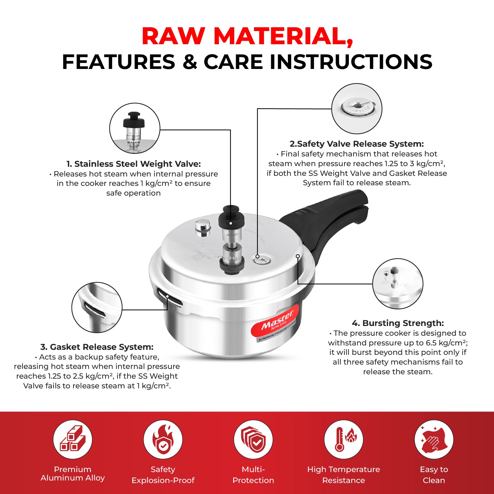 Deluxe 2L Aluminium Outer Lid - Heavy-Premium Pressure Cooker - Master