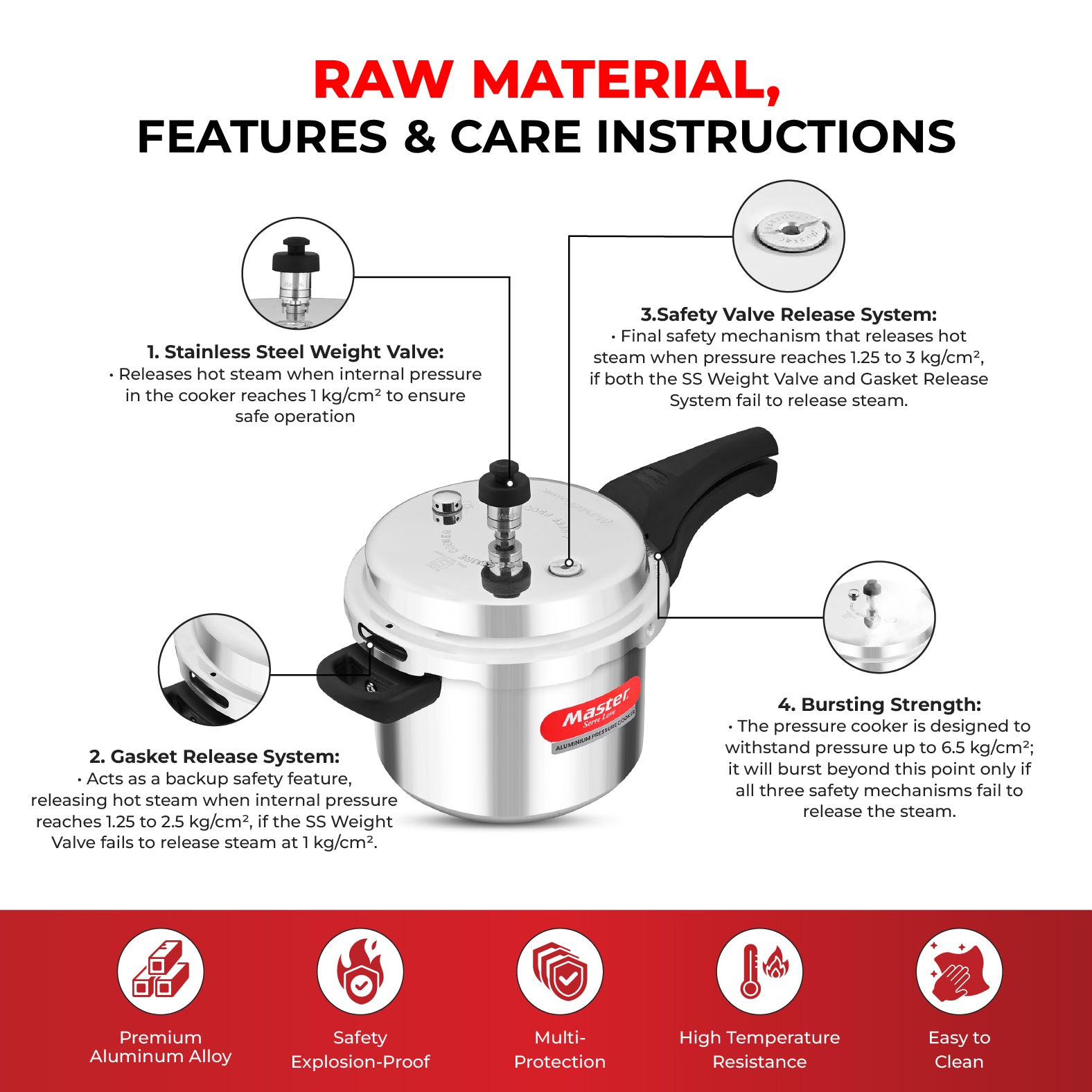 Deluxe 3L Aluminium Outer Lid - Heavy-Premium Pressure Cooker - Master