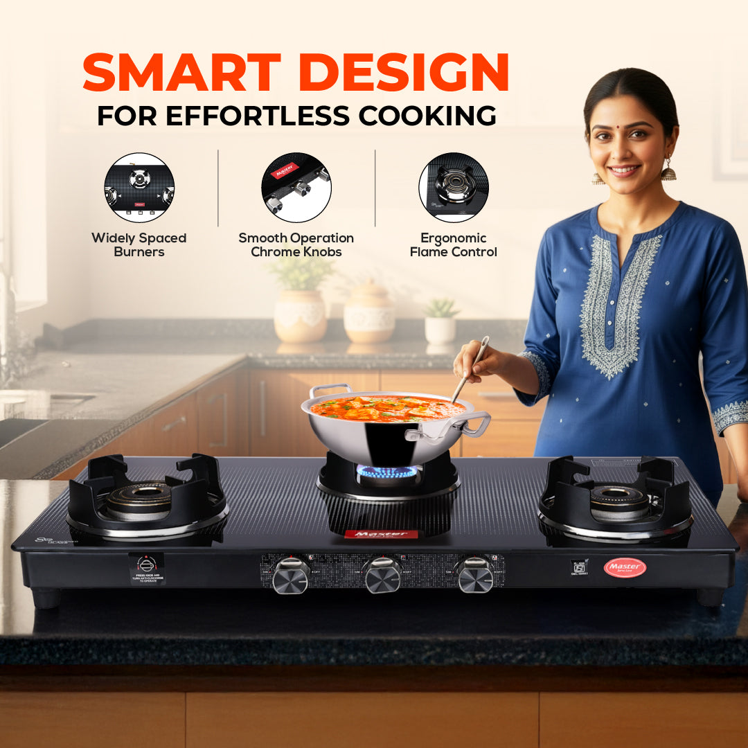 Cyclo PRO 3 Burner Jumbo Glass Top Gas Stove - Master