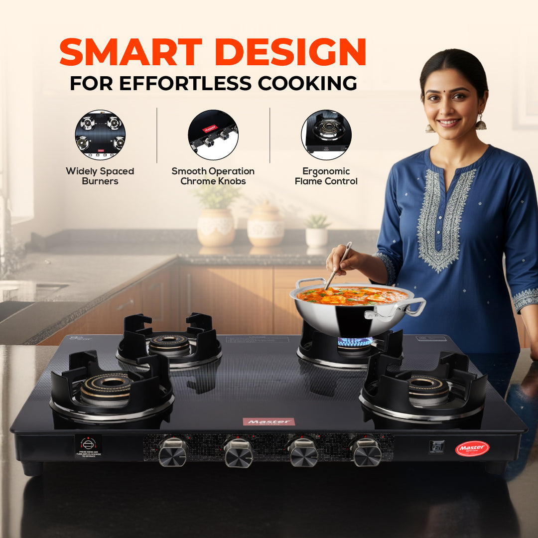 Cyclo 4 Burner Jumbo Glass Top Gas Stove - Master