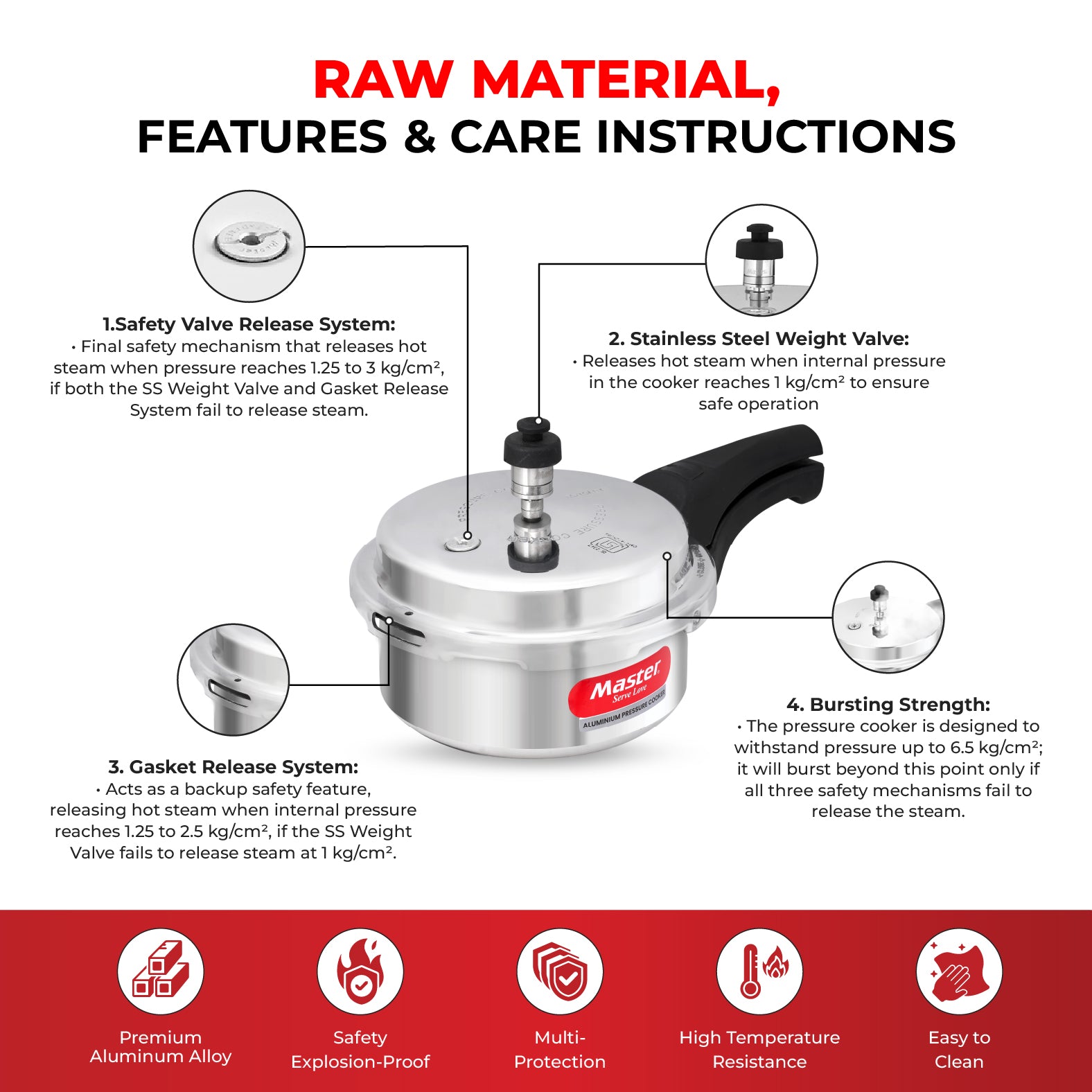 Popular 2L Aluminium Outer Lid Pressure Cooker - Induction Base - Master