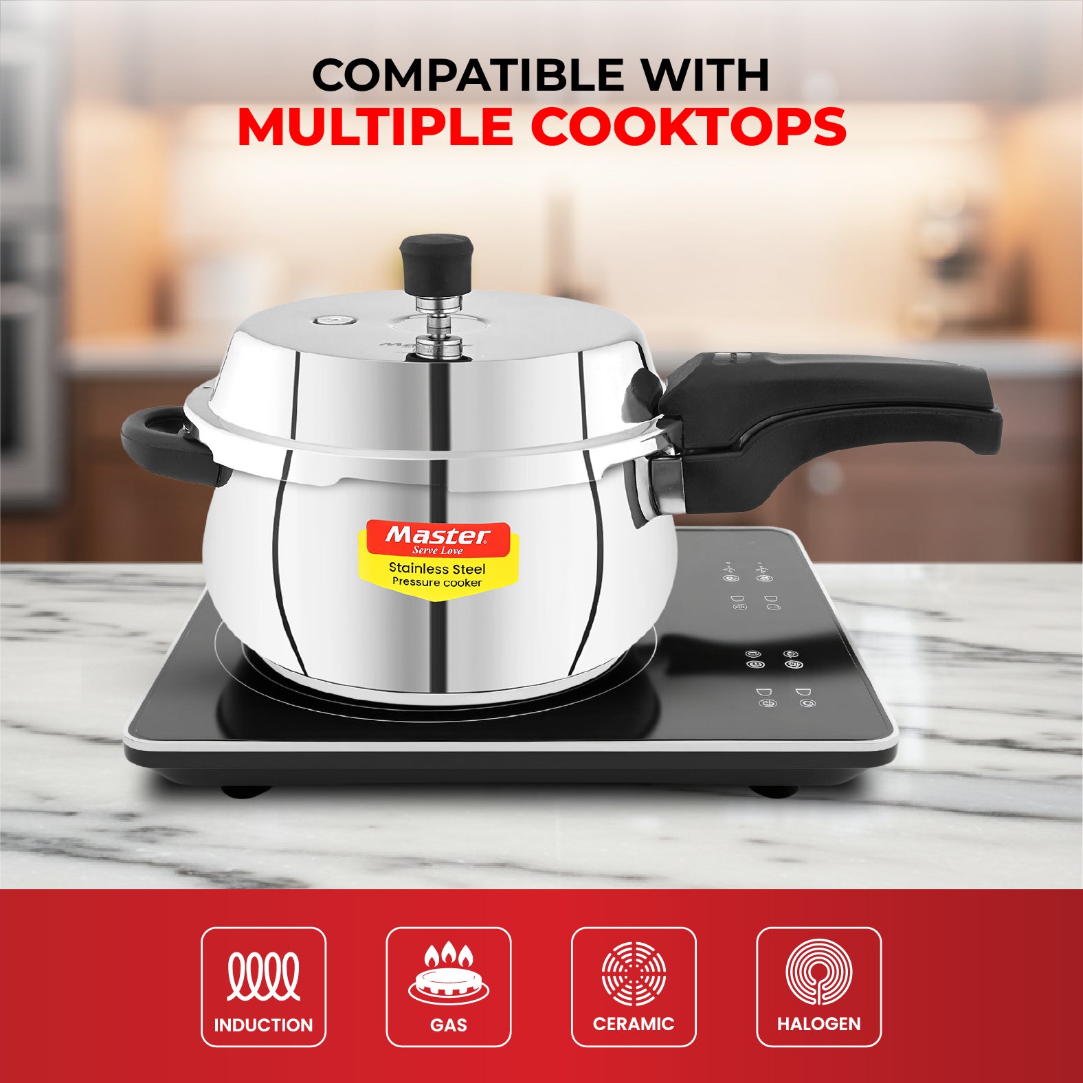 Nexa 5.5L Stainless Steel Outer Lid Handi Pressure Cooker - Induction Base - Master